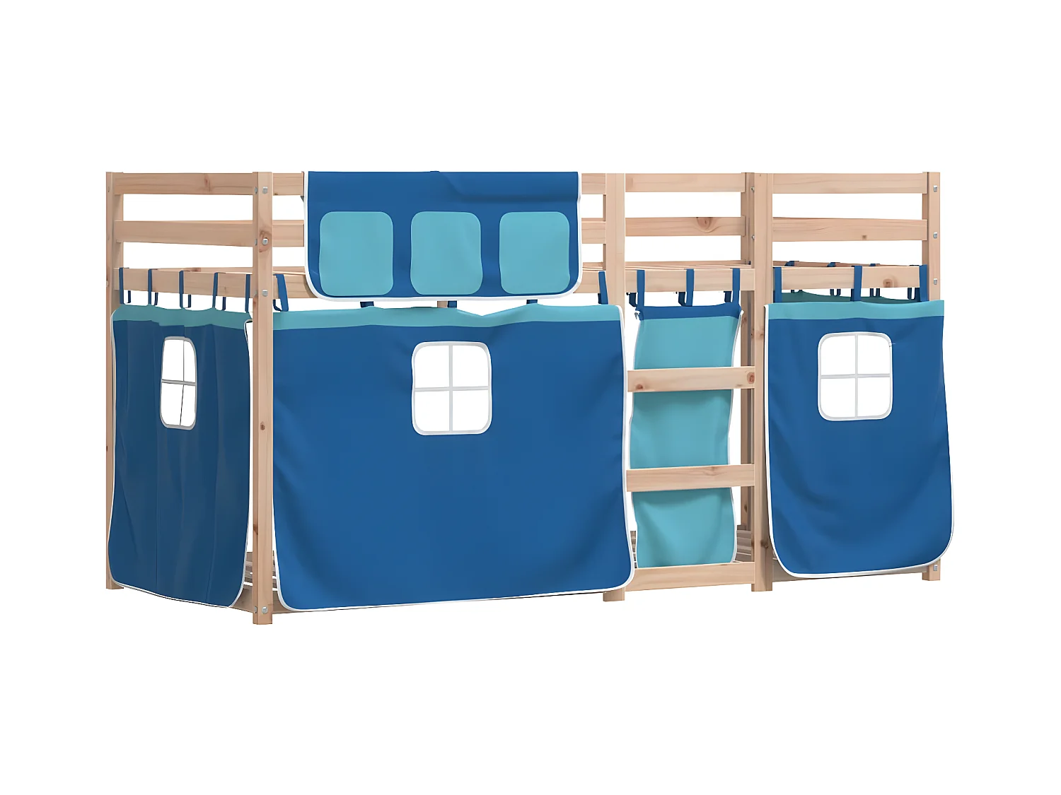 Lit superposé avec rideaux bleu 80x200 cm bois pin massif
