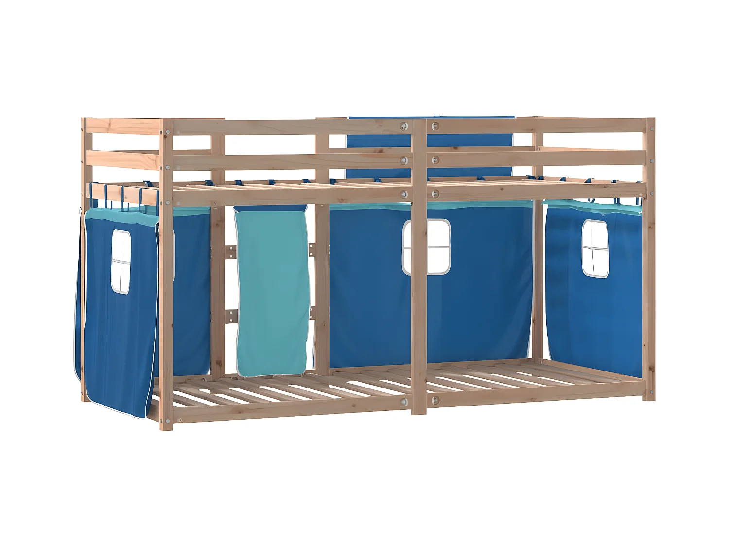 Lit superposé avec rideaux bleu 80x200 cm bois pin massif