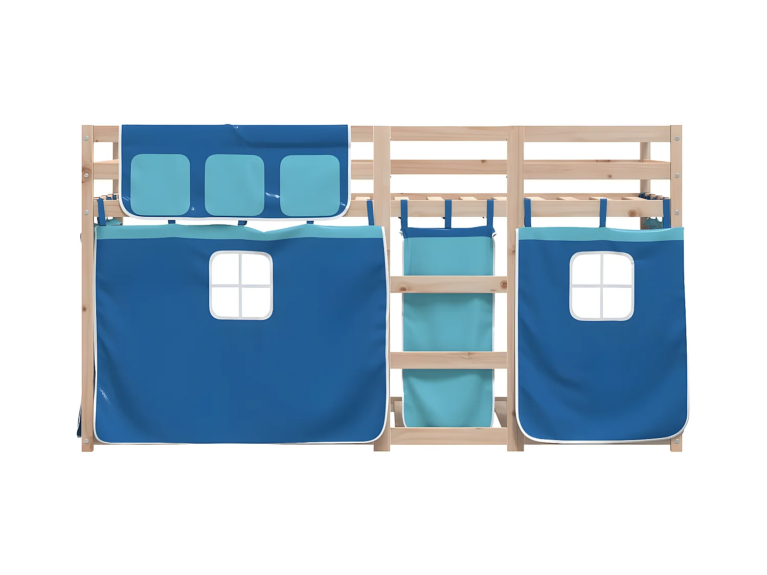 Lit superposé avec rideaux bleu 80x200 cm bois pin massif
