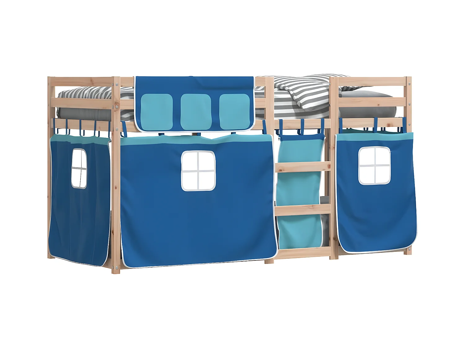 Lit superposé avec rideaux bleu 80x200 cm bois pin massif
