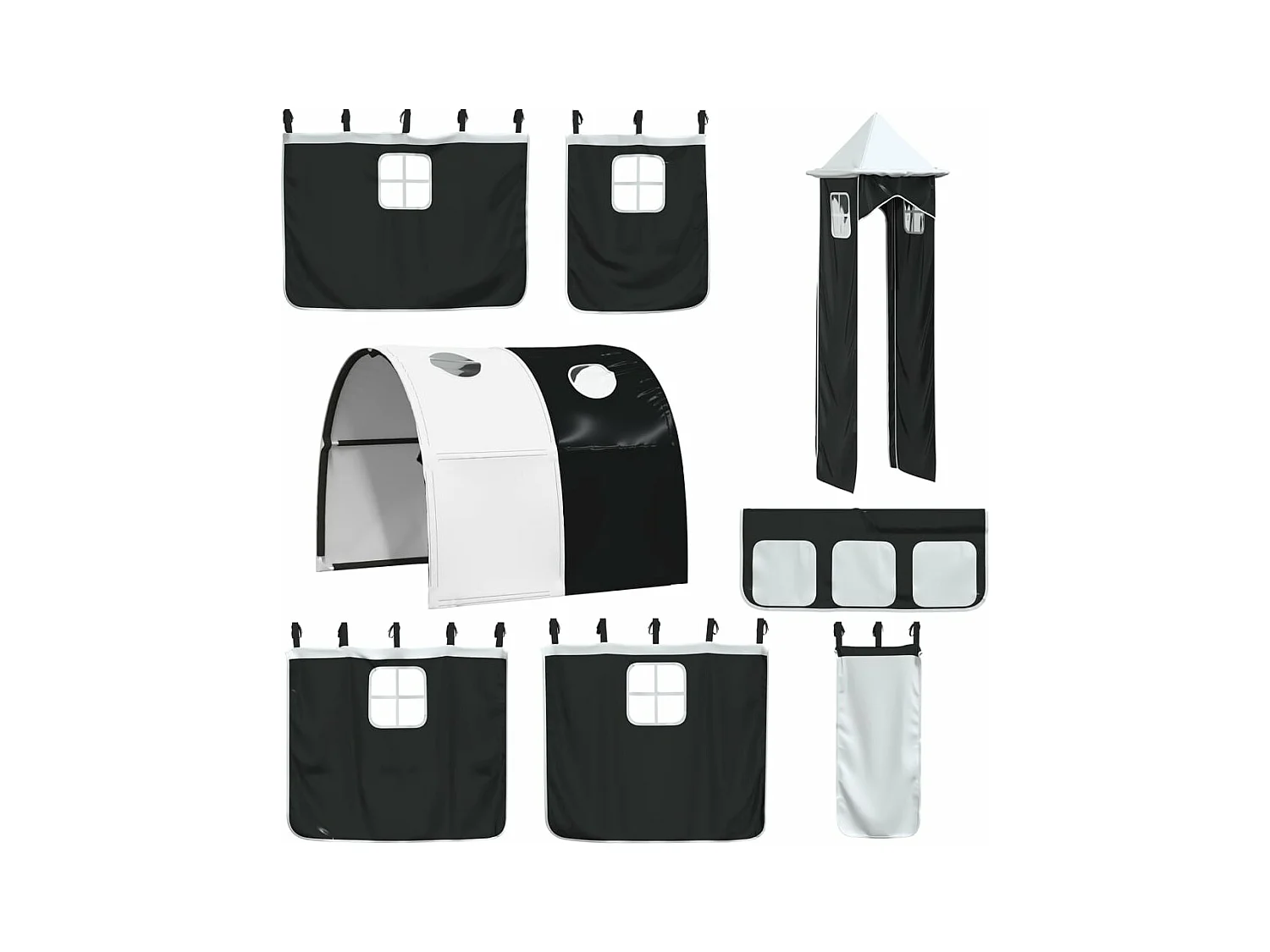 Beliche com escorrega e cortinas 90x200 cm branco e preto