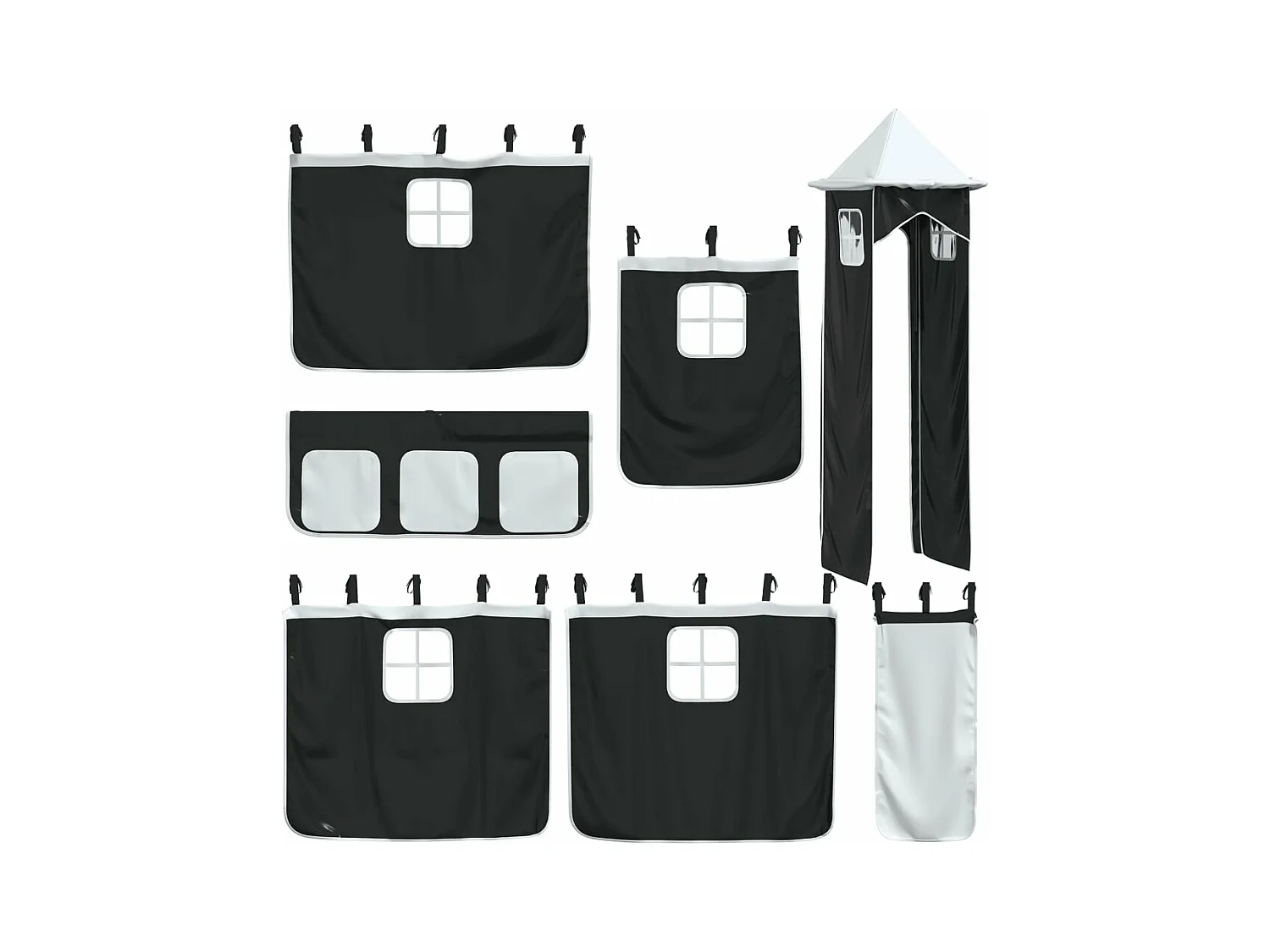 Beliche com escorrega e cortinas 90x200 cm branco e preto