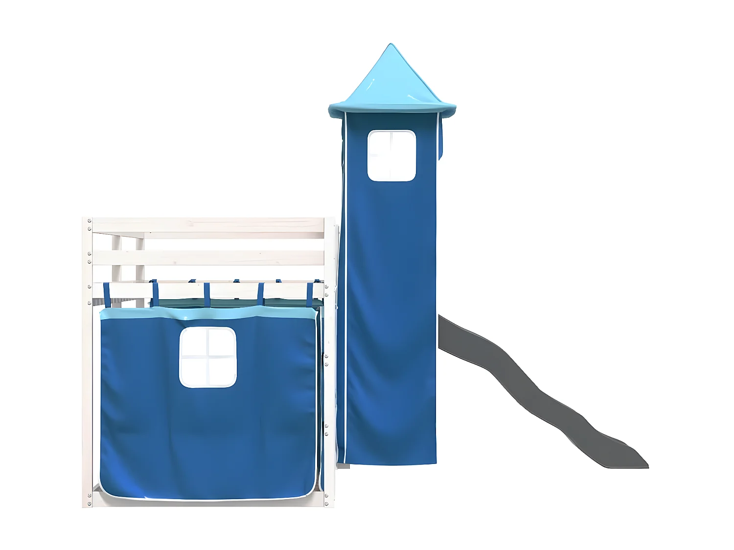 Lit superposé avec toboggan et rideaux bleu 80x200 cm