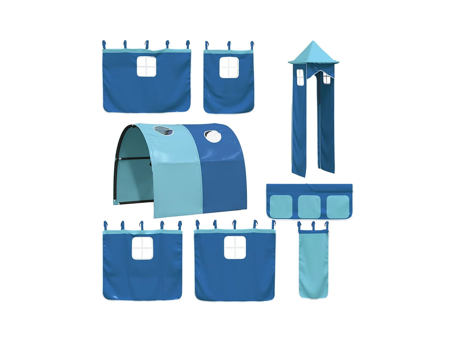 Lit superposé avec toboggan et rideaux bleu 90x190 cm