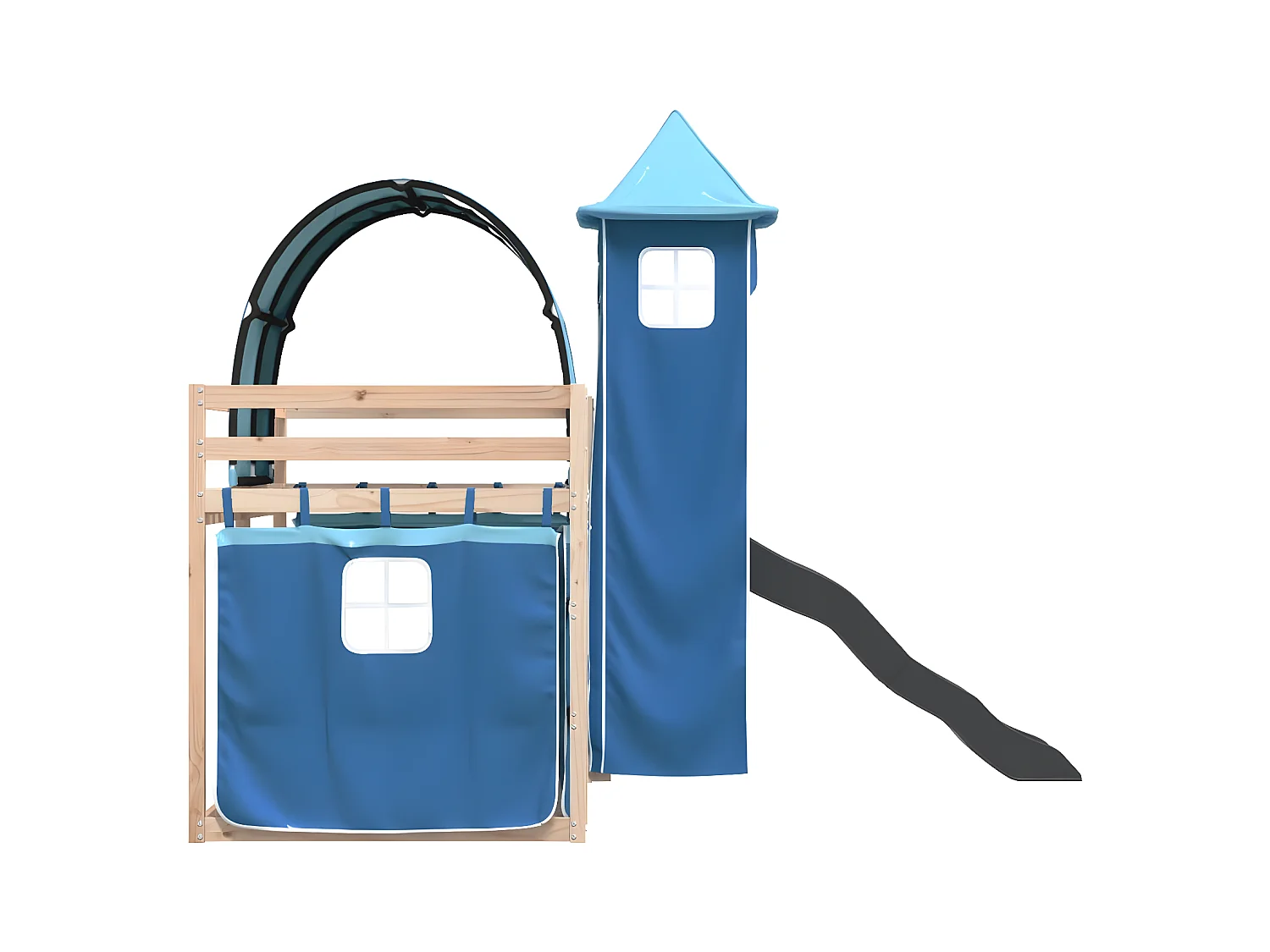 Lit superposé avec toboggan et rideaux bleu 90x190 cm