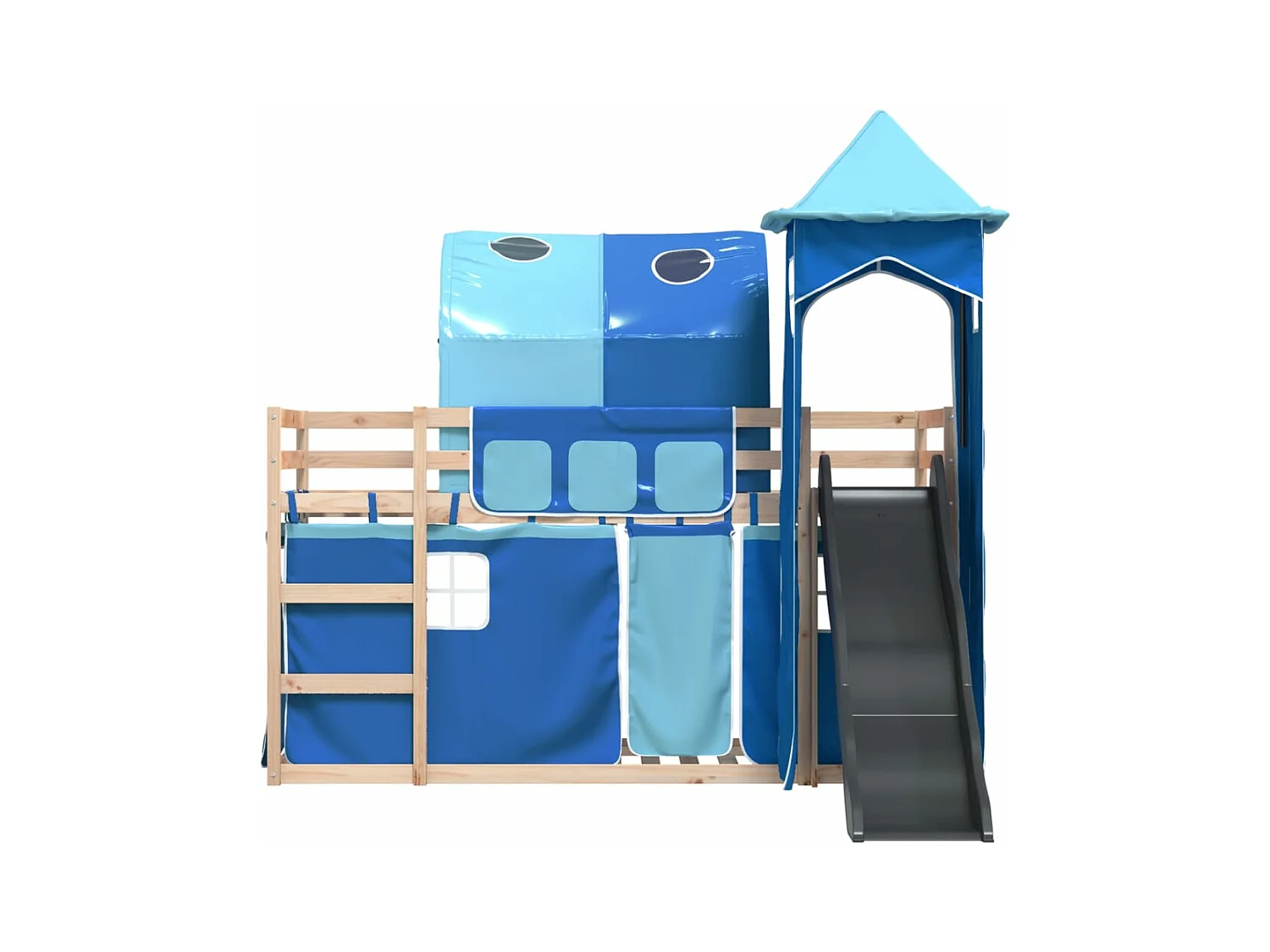Lit superposé avec toboggan et rideaux bleu 90x190 cm
