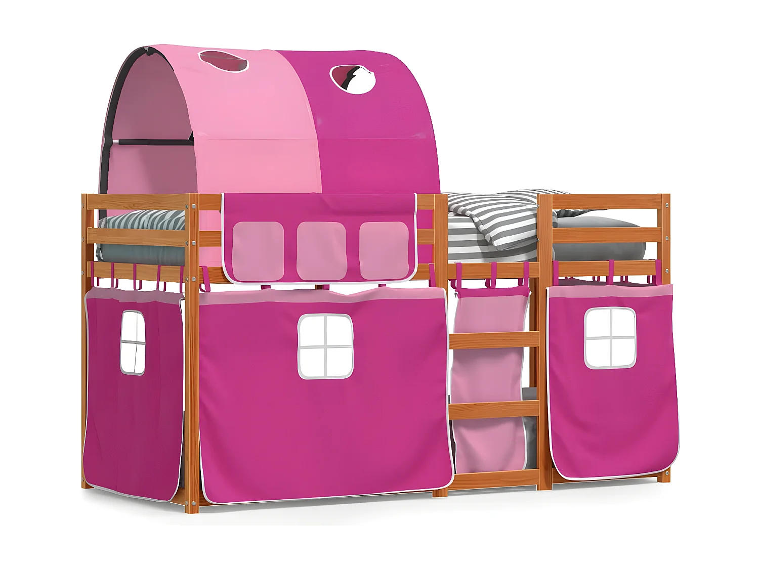 Lit superposé avec rideaux rose 90x190 cm bois pin massif