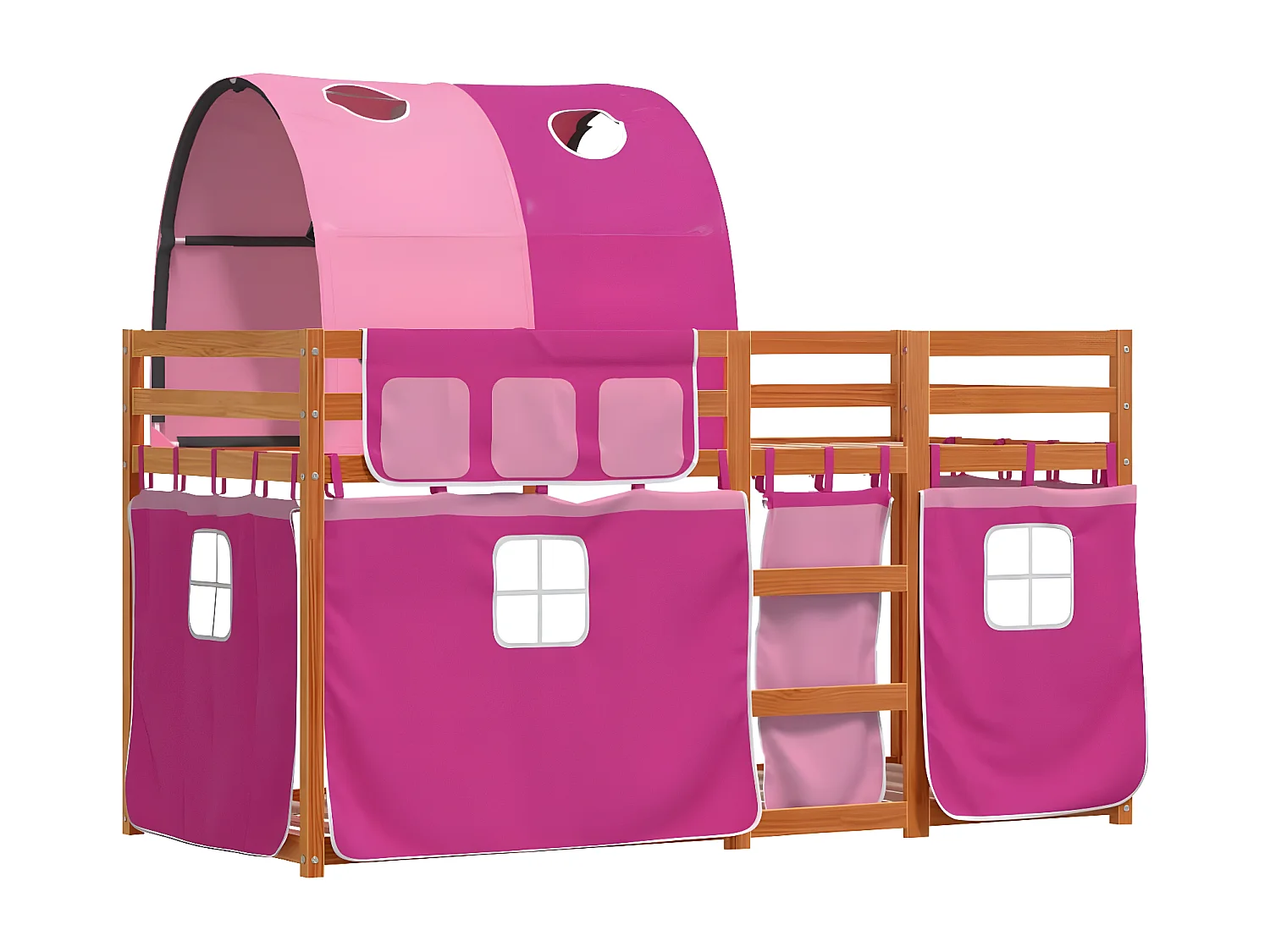 Lit superposé avec rideaux rose 90x190 cm bois pin massif