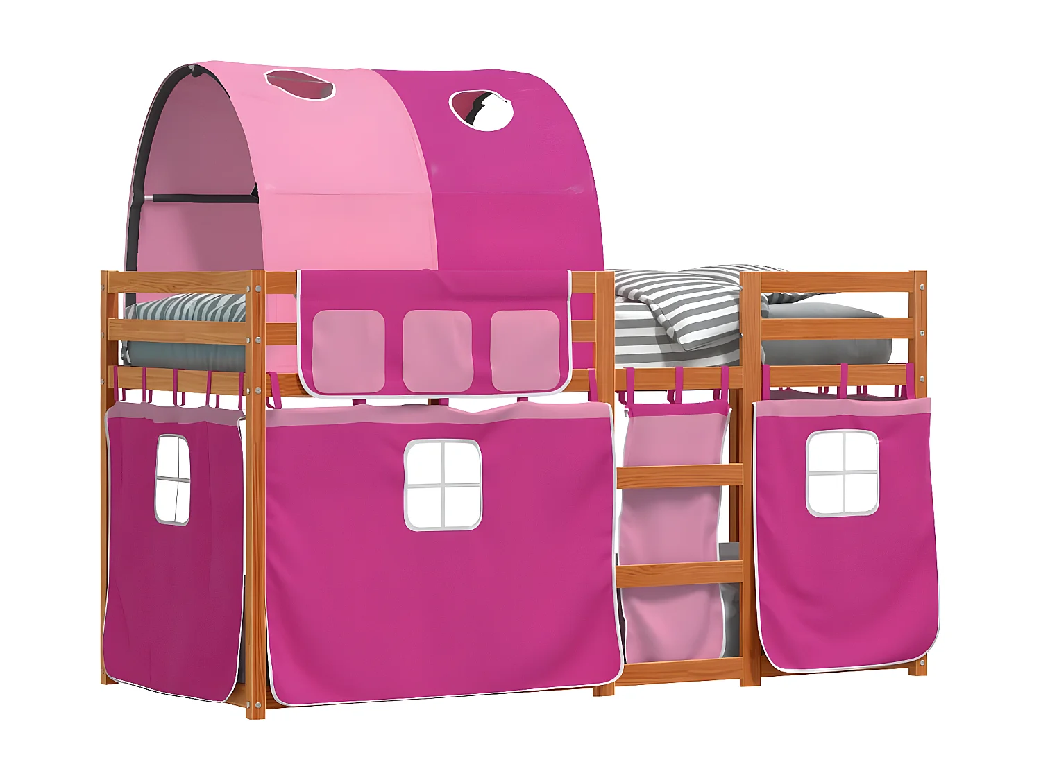 Lit superposé avec rideaux rose 90x190 cm bois pin massif