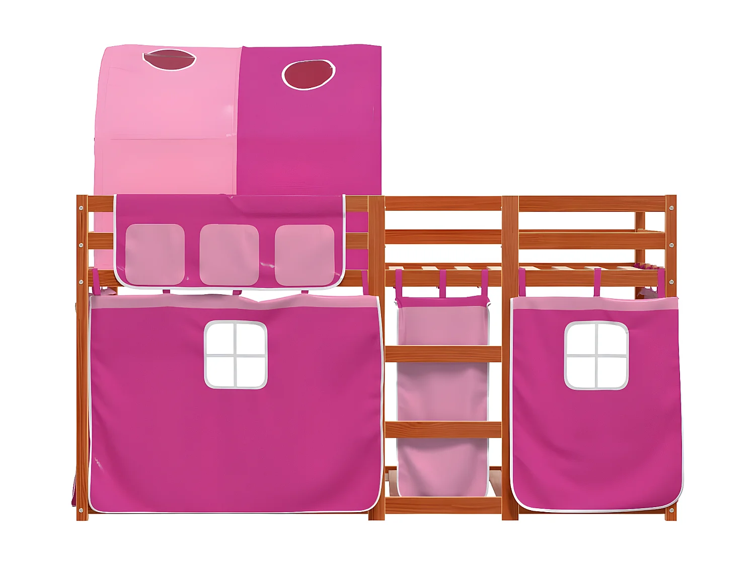 Lit superposé avec rideaux rose 90x190 cm bois pin massif