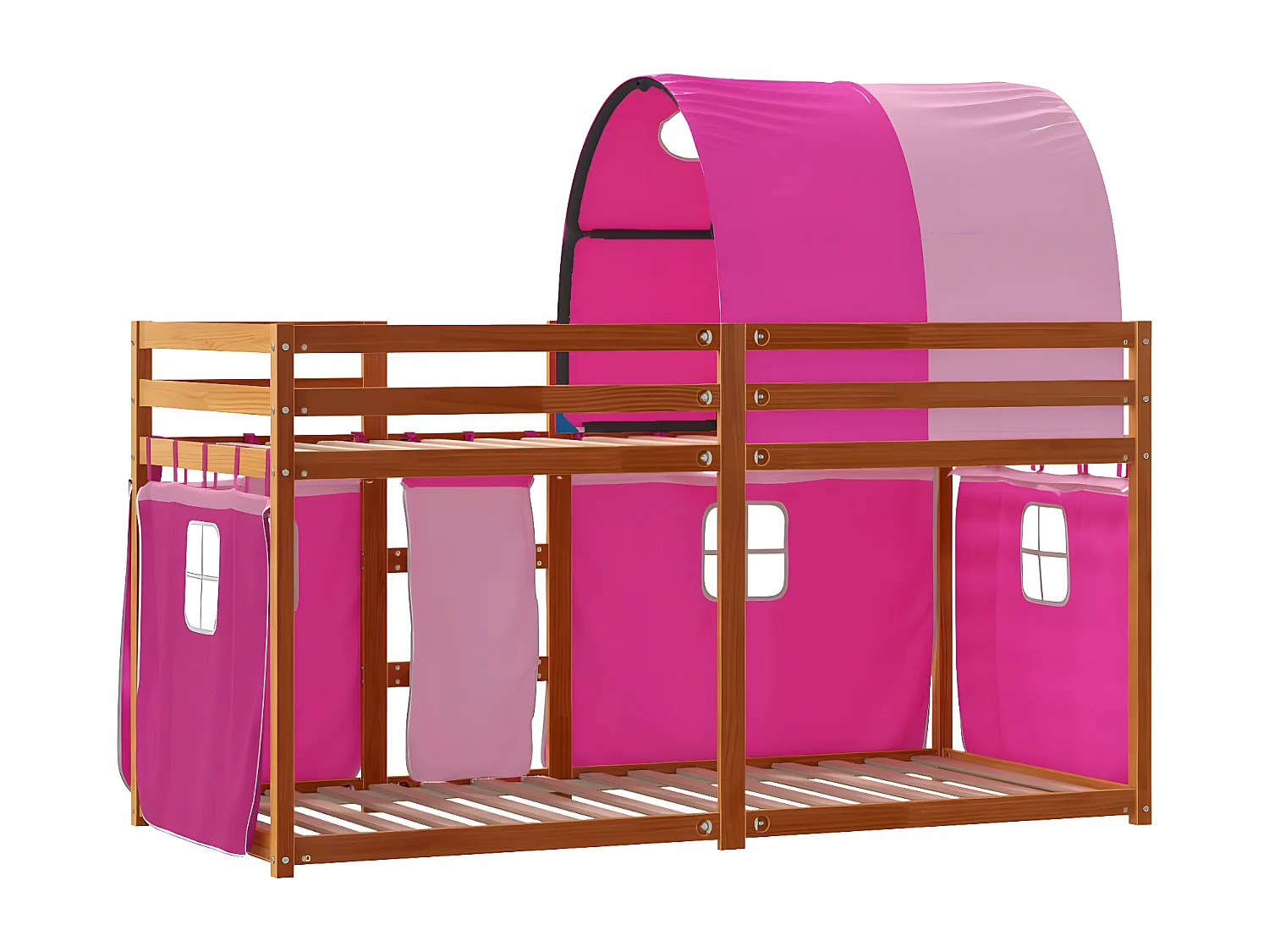 Lit superposé avec rideaux rose 90x190 cm bois pin massif