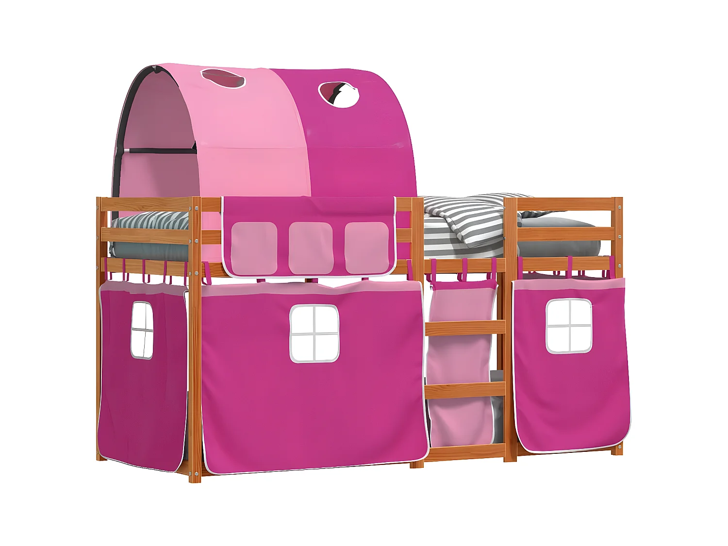 Lit superposé avec rideaux rose 90x190 cm bois pin massif