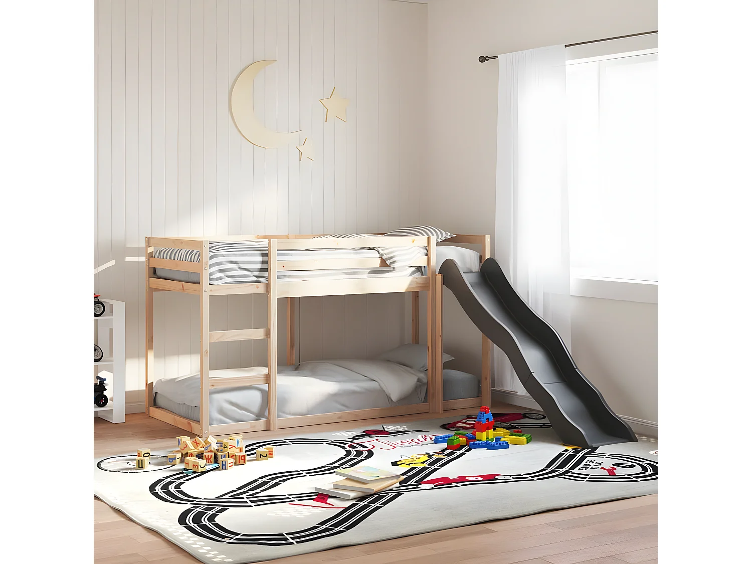 Beliche c/ escorrega e escada 80x200 cm madeira de pinho maciça