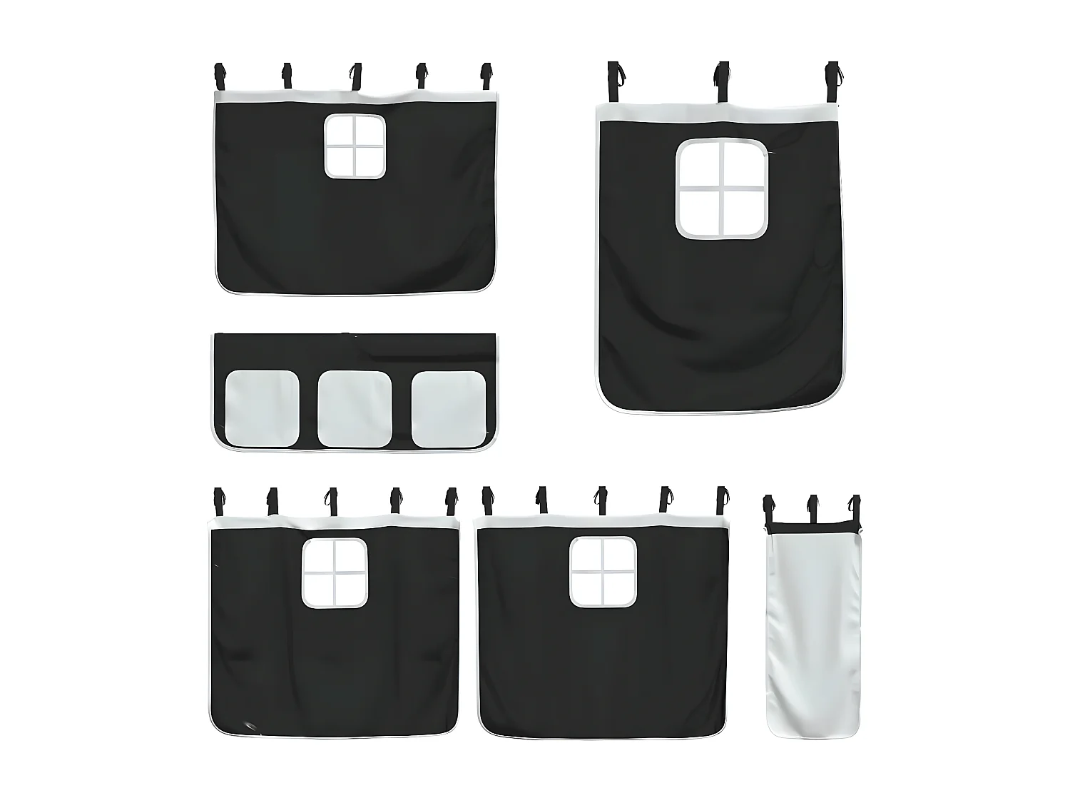 Lit superposé avec toboggan et rideaux blanc et noir 90x200 cm