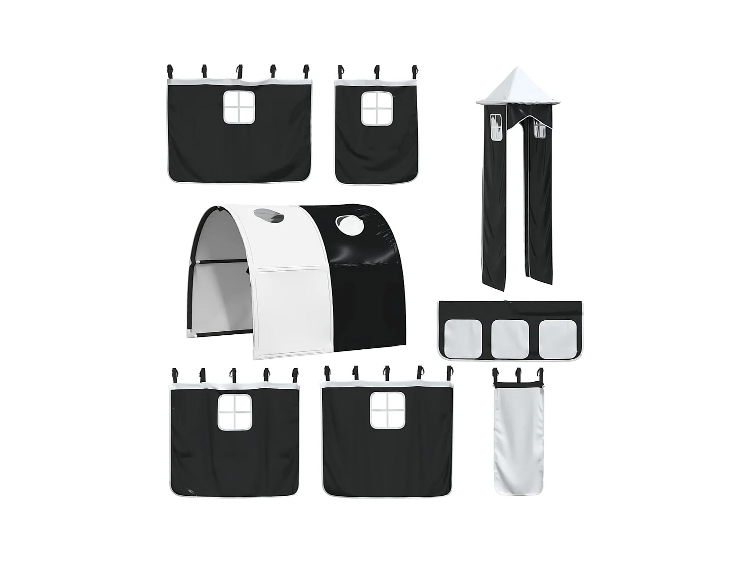 Beliche com escorrega e cortinas 90x190 cm branco e preto
