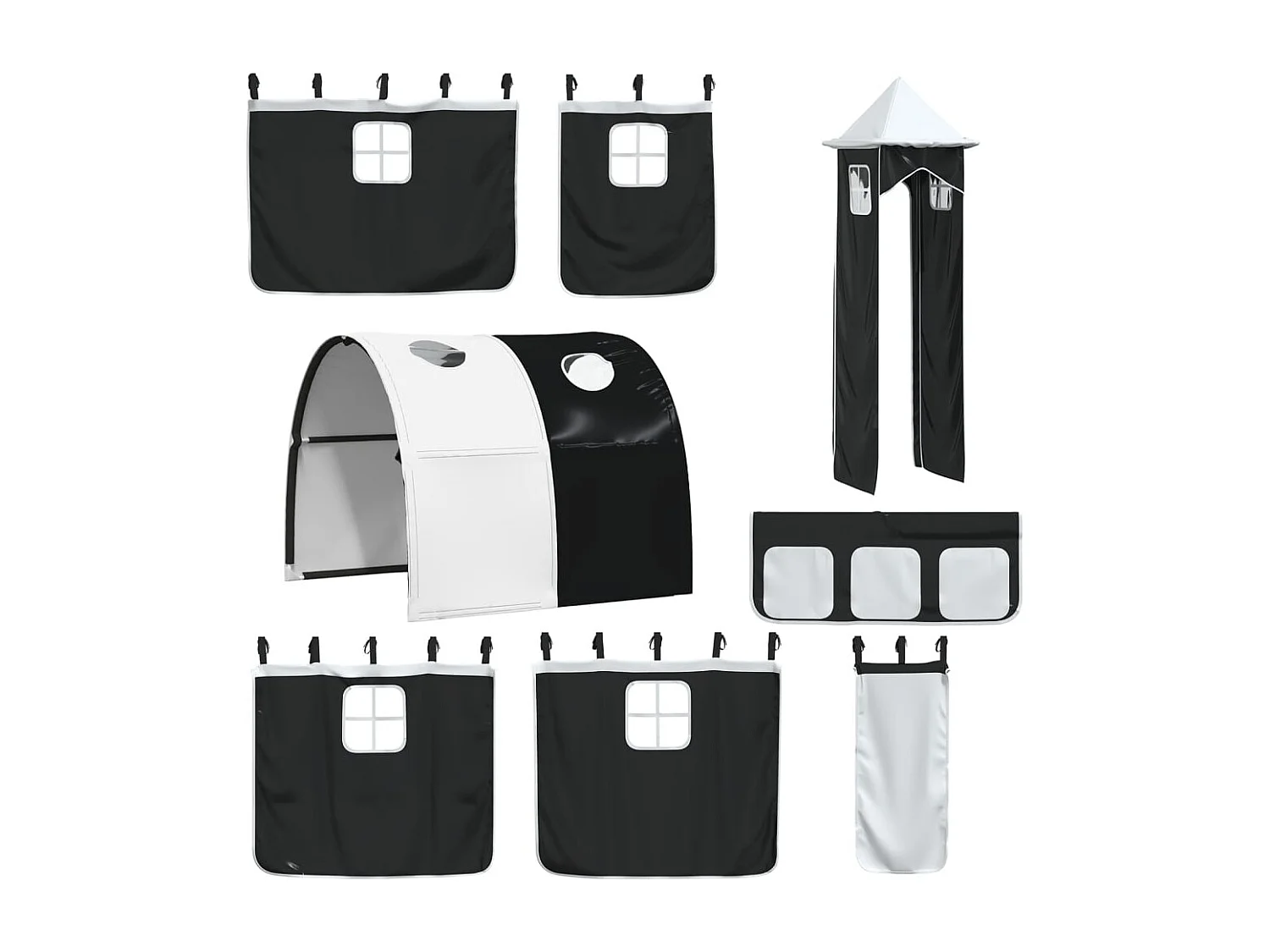 Litera con tobogán y cortinas blanco y negro 90x190 cm