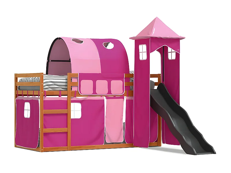 Beliche com escorrega e cortinas 90x200 cm rosa