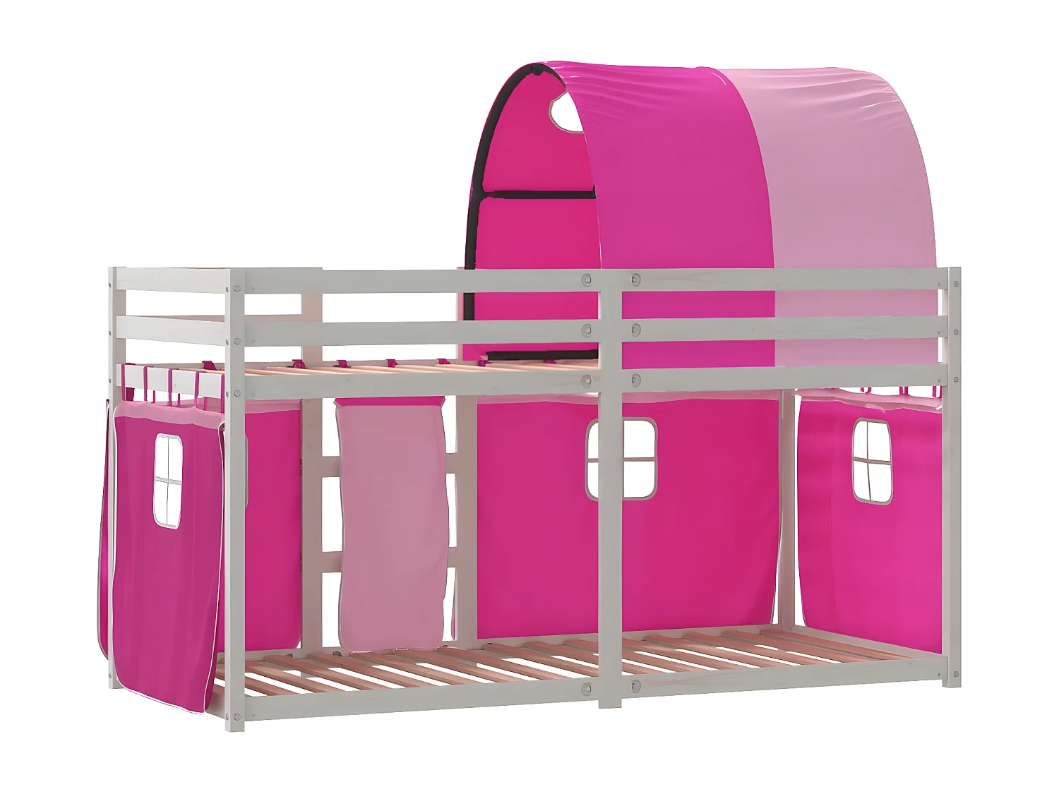 Lit superposé avec rideaux rose 90x190 cm bois pin massif