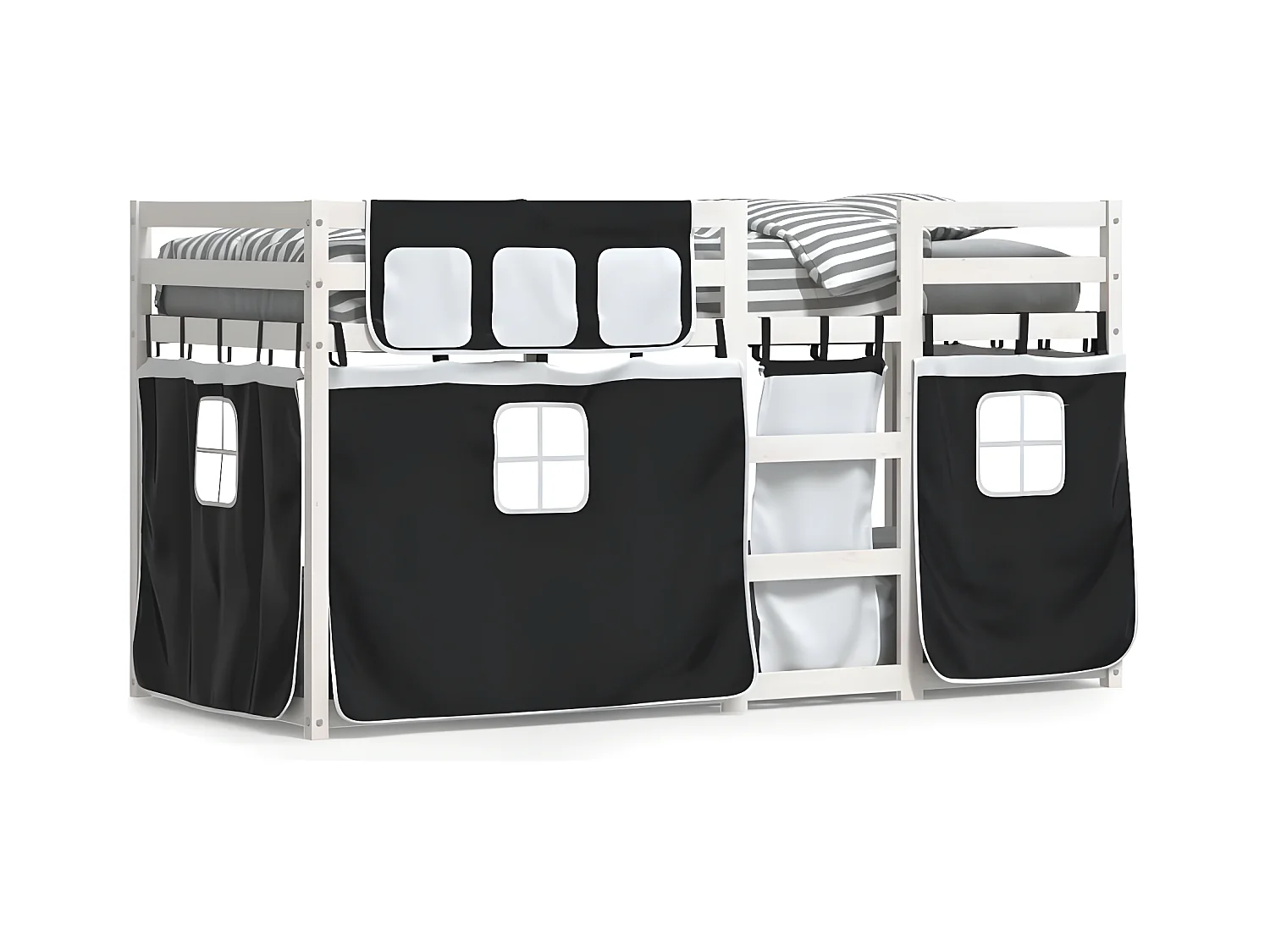 Beliche com cortinas 75x190 cm pinho maciço branco e preto