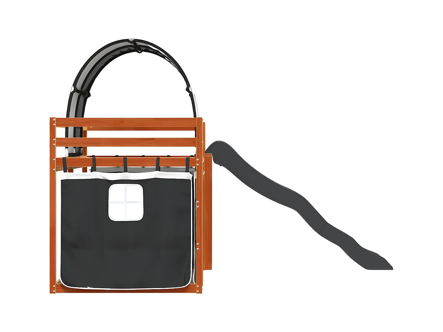 Litera con tobogán y cortinas blanco y negro 90x200 cm