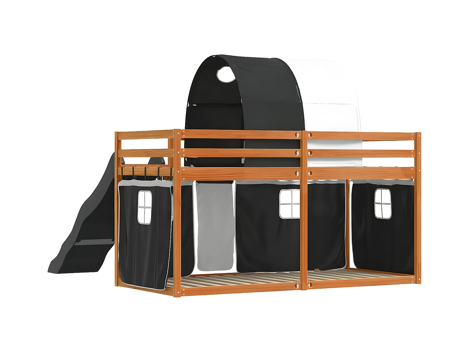 Litera con tobogán y cortinas blanco y negro 90x200 cm