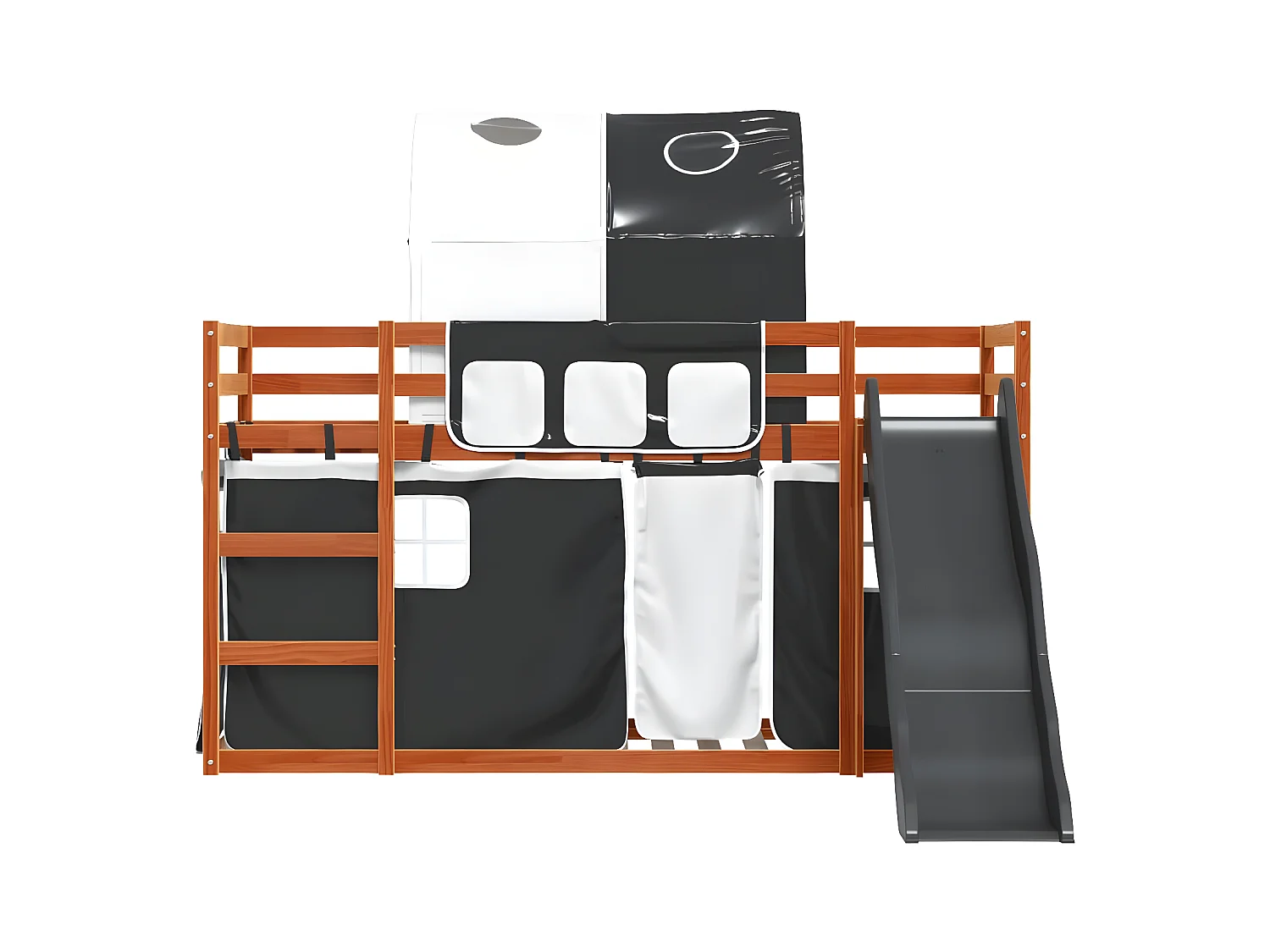 Litera con tobogán y cortinas blanco y negro 90x200 cm