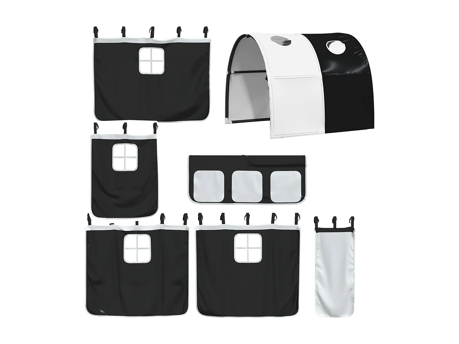 Beliche com escorrega e cortinas 90x200 cm branco e preto