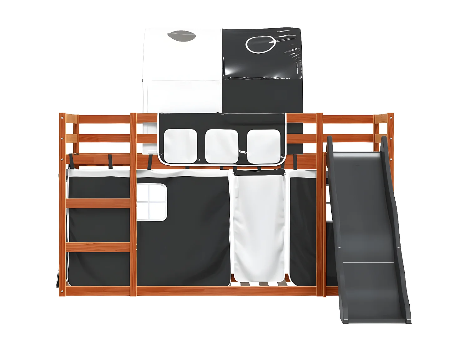 Beliche com escorrega e cortinas 90x200 cm branco e preto