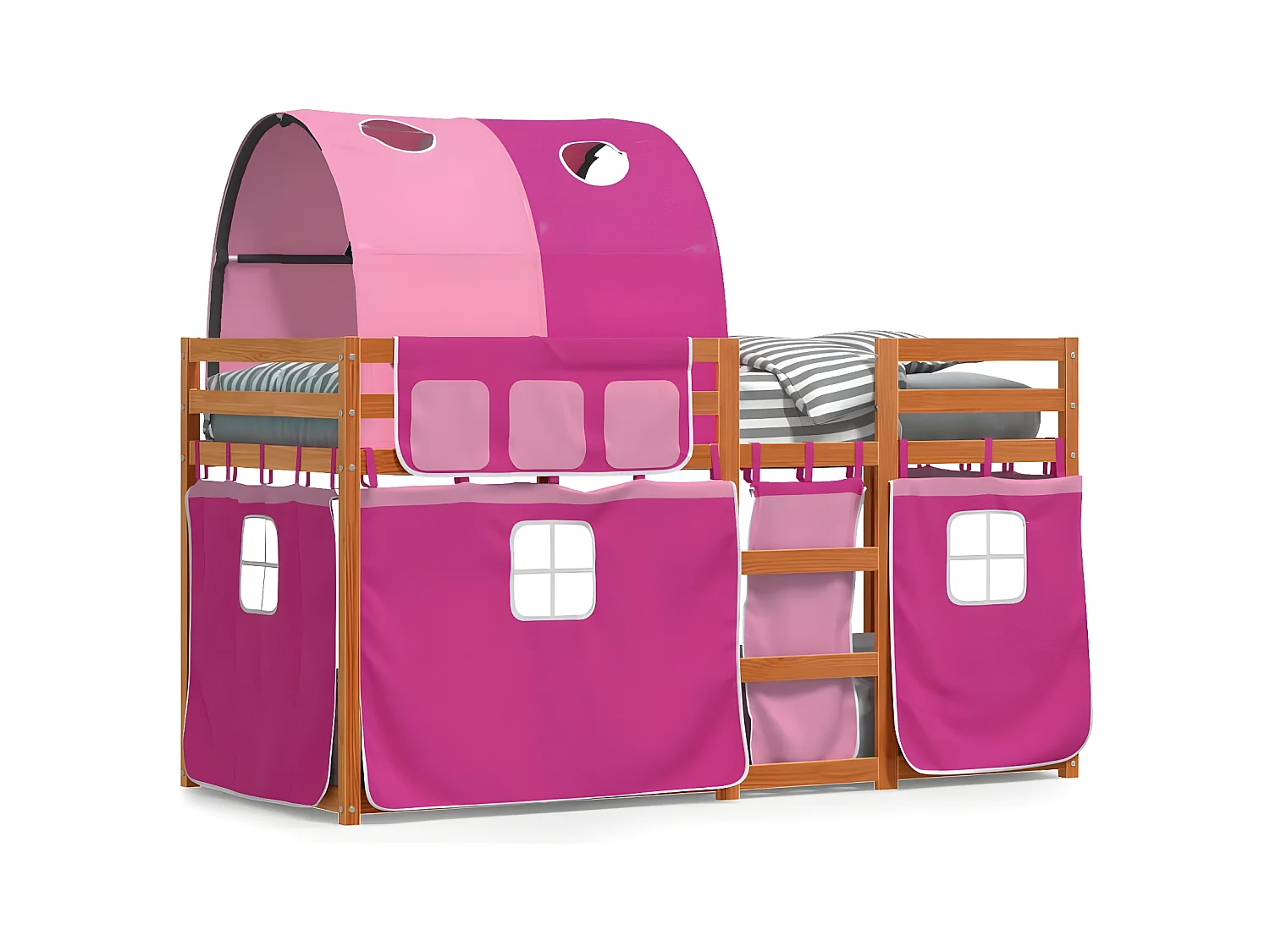 Lit superposé avec rideaux rose 80x200 cm bois pin massif