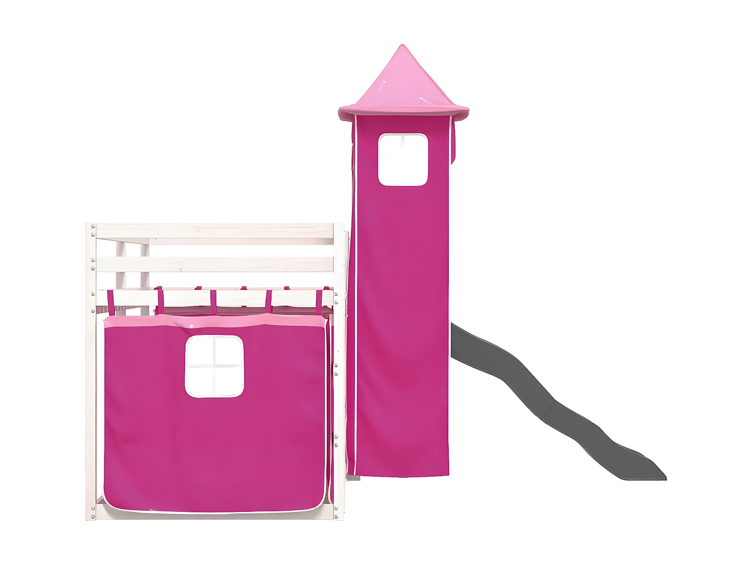 Lit superposé avec toboggan et rideaux rose 90x190 cm