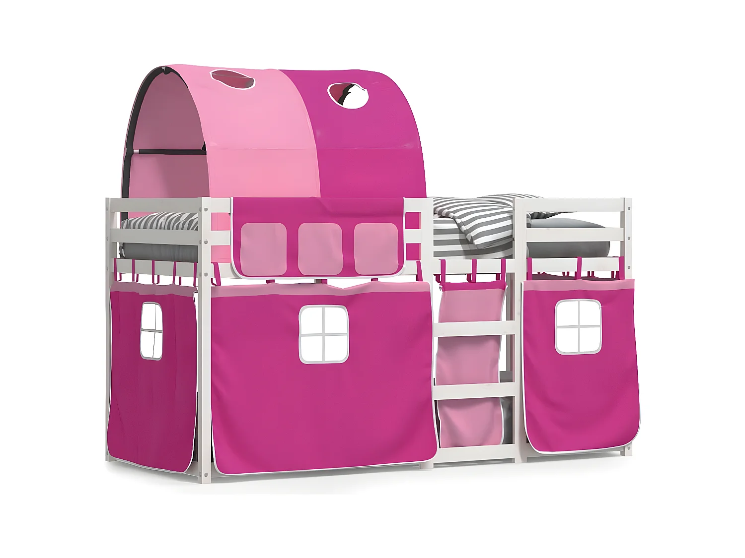 Lit superposé avec rideaux rose 80x200 cm bois pin massif