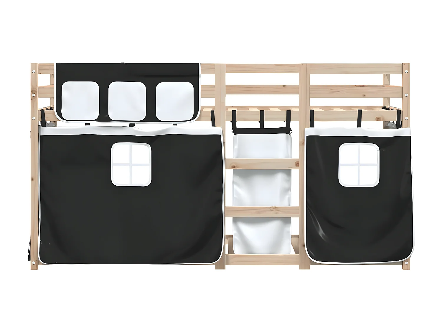 Lit superposé avec rideaux blanc/noir 80x200 cm bois pin massif