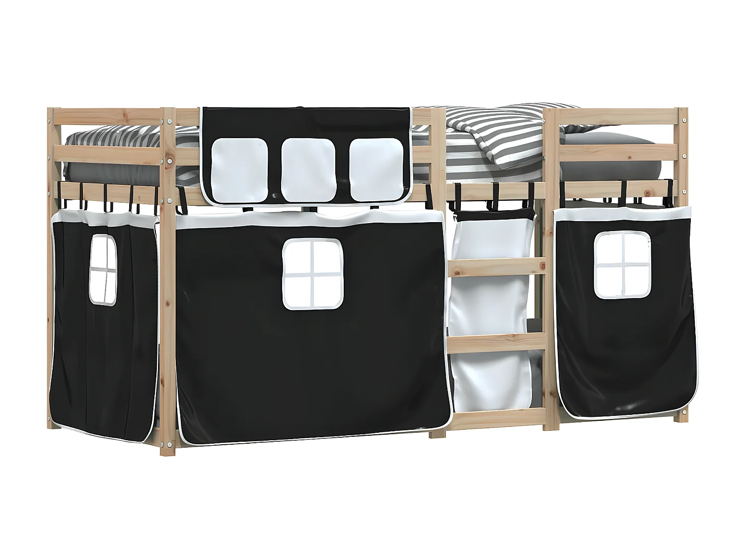 Litera con cortinas madera maciza pino blanco y negro 80x200 cm