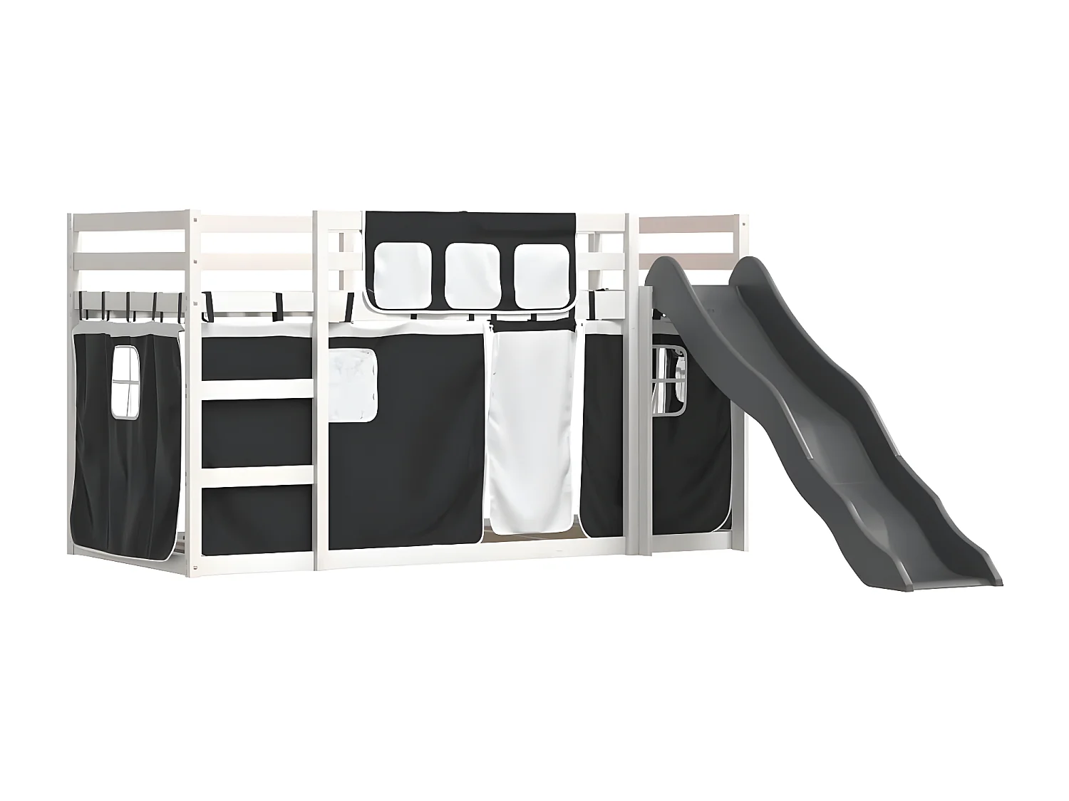 Litera con tobogán y cortinas blanco y negro 90x190 cm