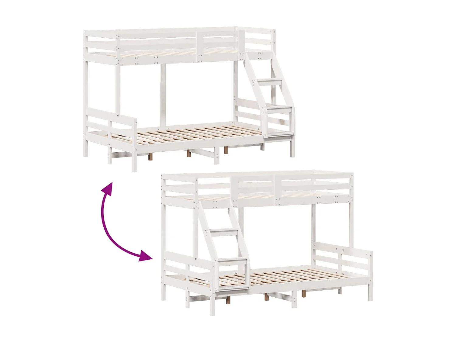 Lit superposé 80x200/120x200 cm blanc bois de pin massif