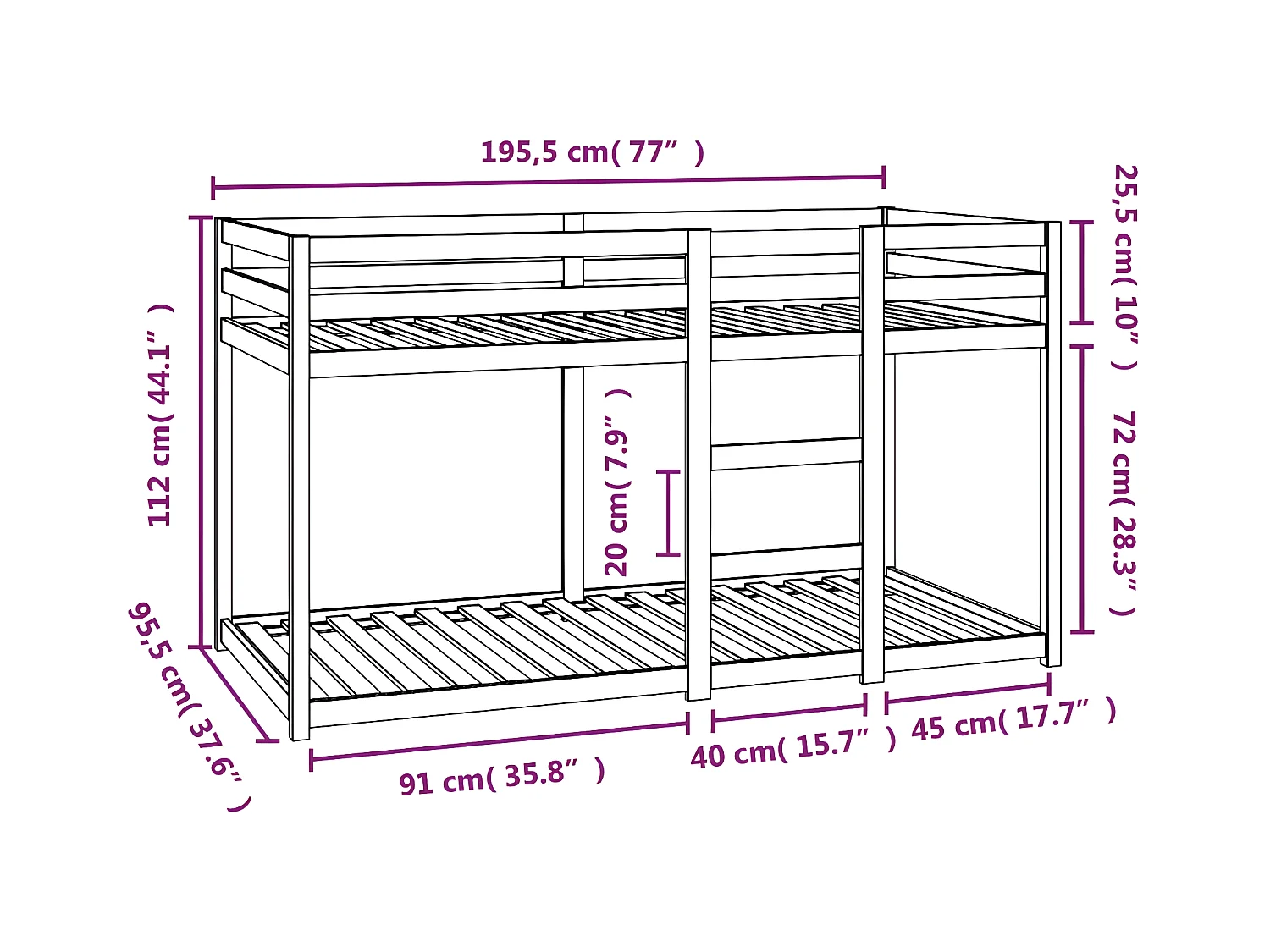 Lit superposé 90x190 cm Bois de pin massif