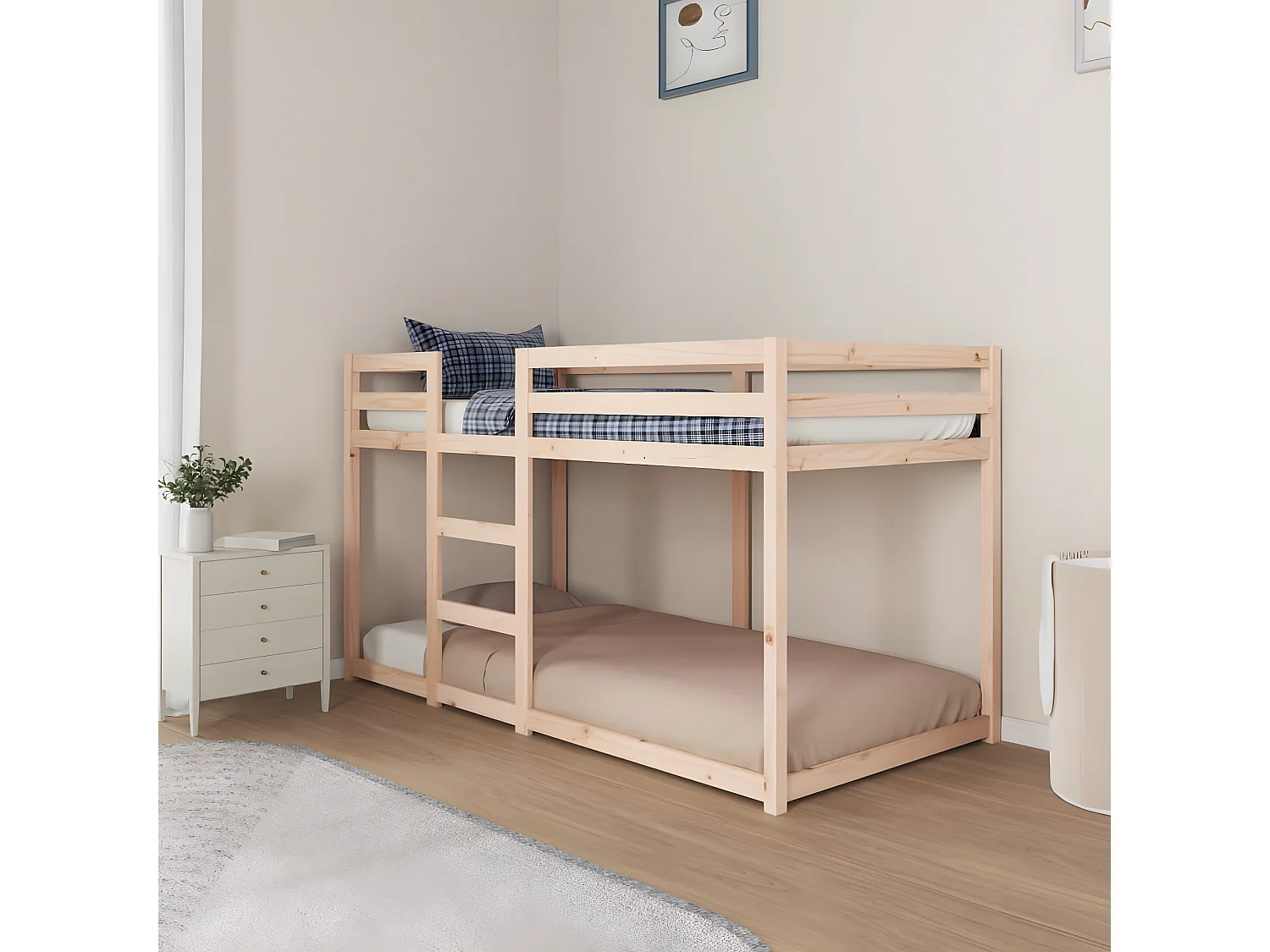 Litera de madera maciza de pino 90x190 cm