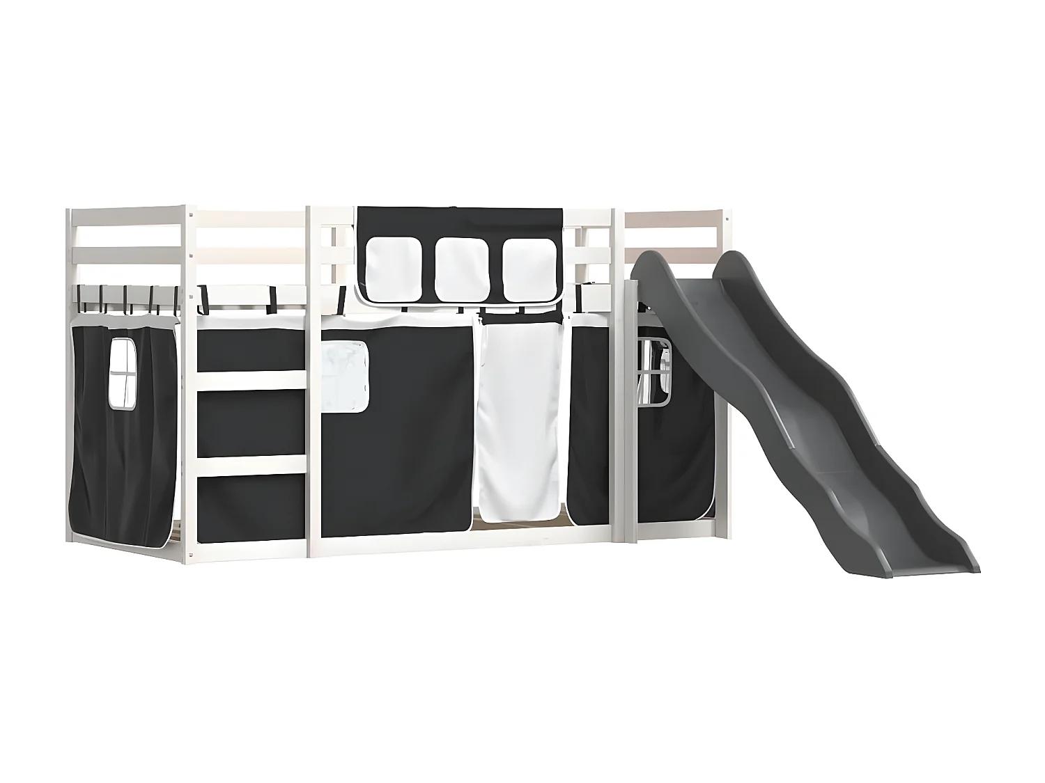Litera con tobogán y cortinas blanco y negro 80x200 cm