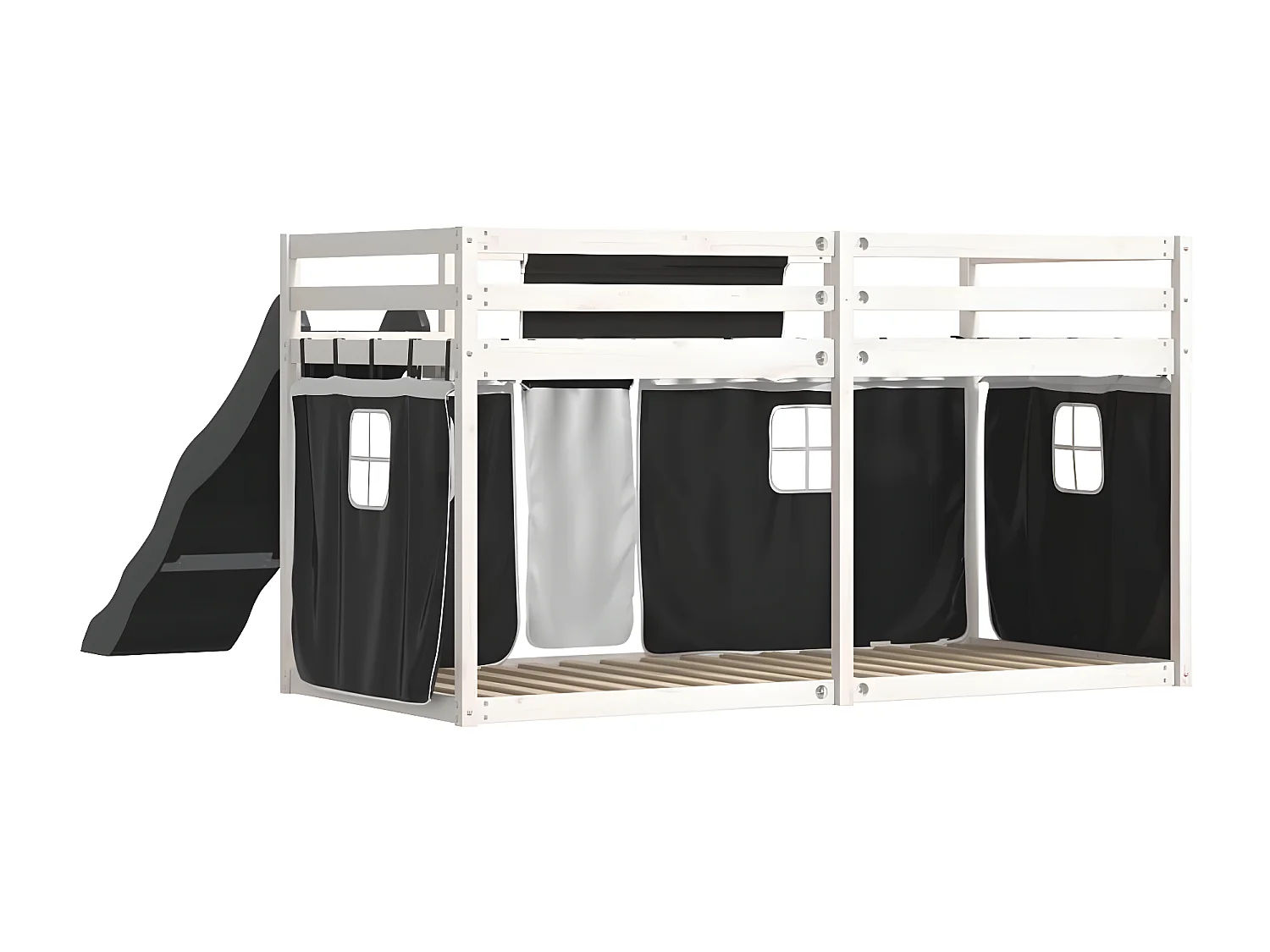 Litera con tobogán y cortinas blanco y negro 80x200 cm