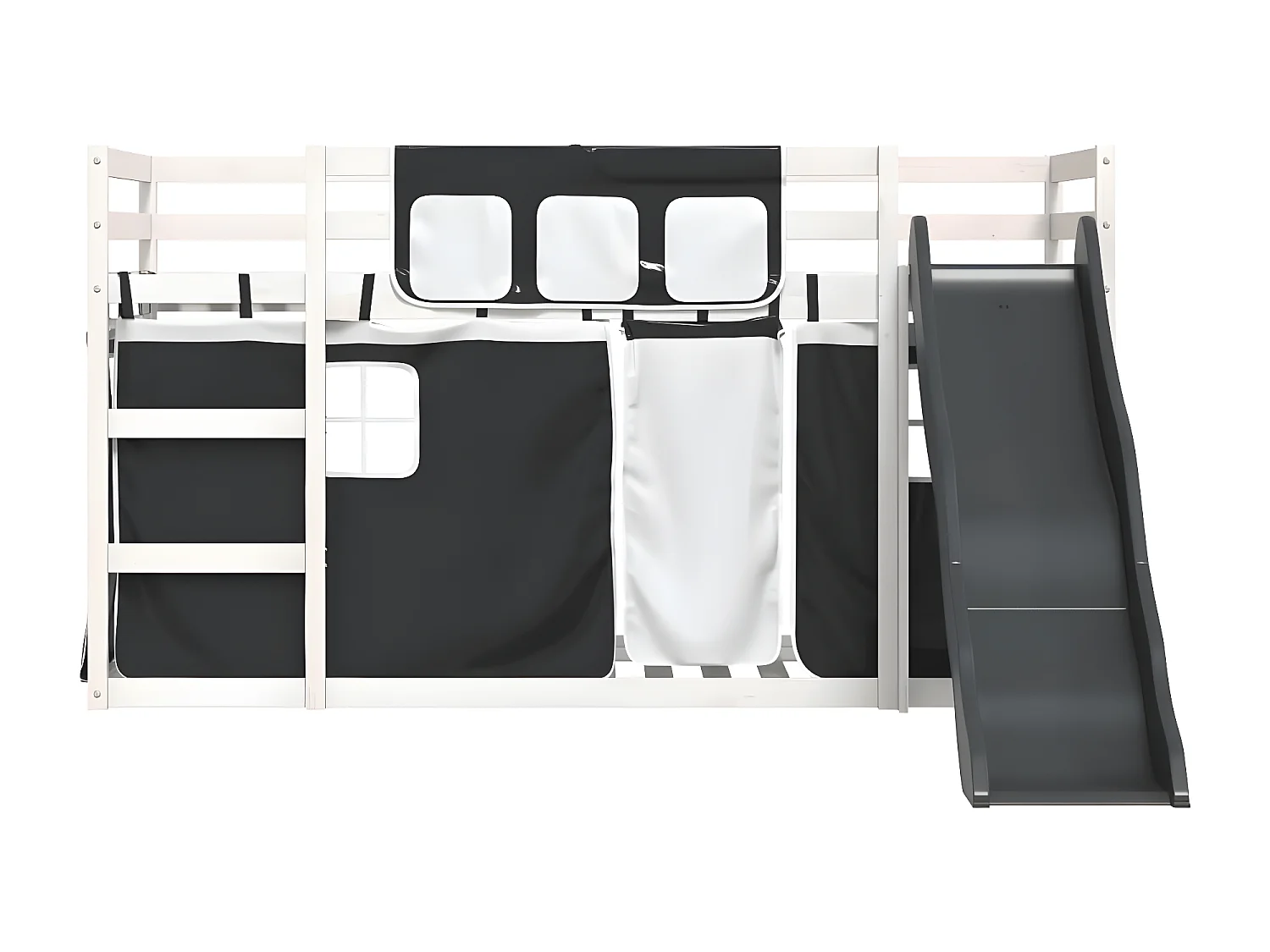 Litera con tobogán y cortinas blanco y negro 80x200 cm