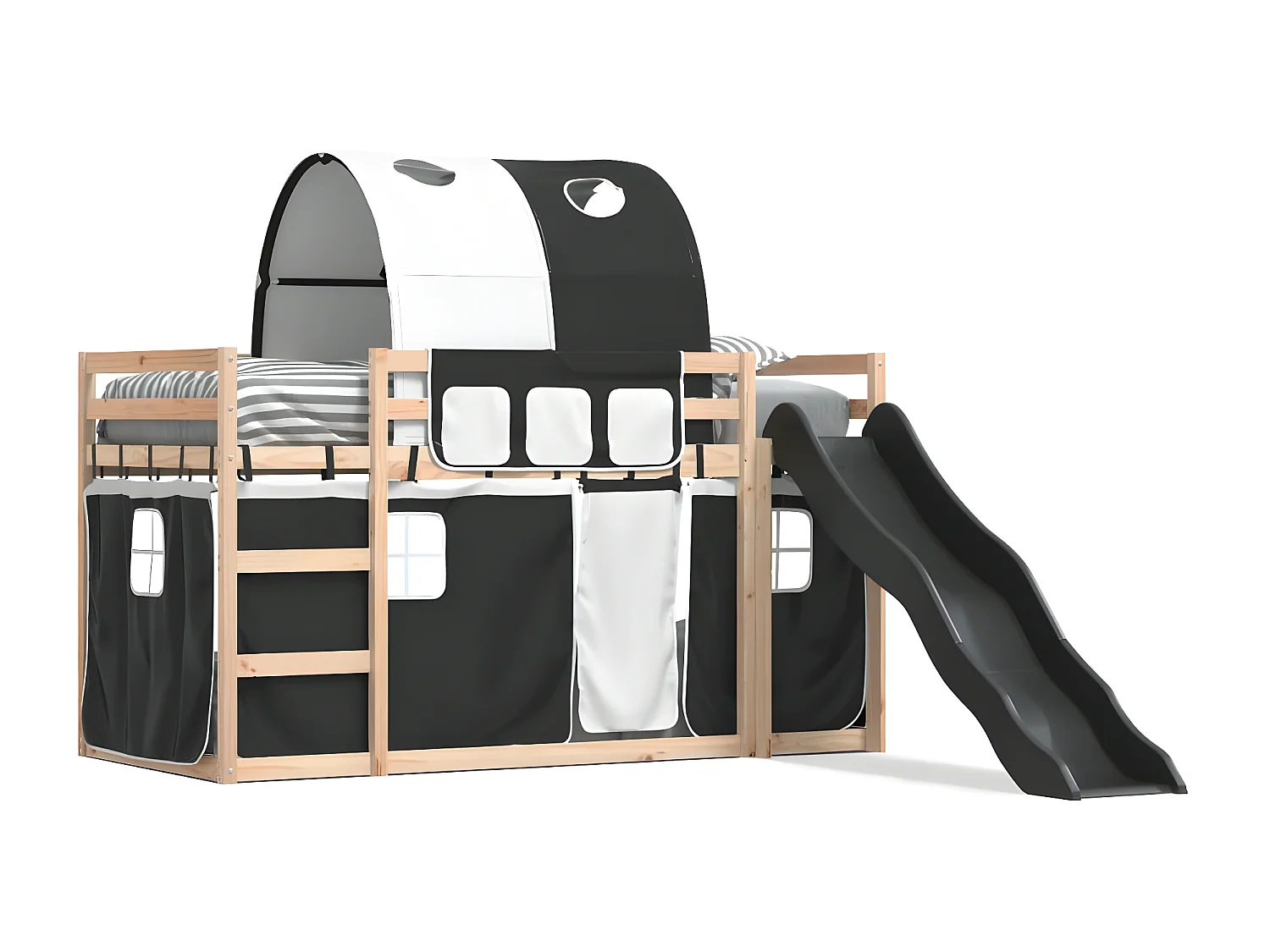 Litera con tobogán y cortinas blanco y negro 90x190 cm