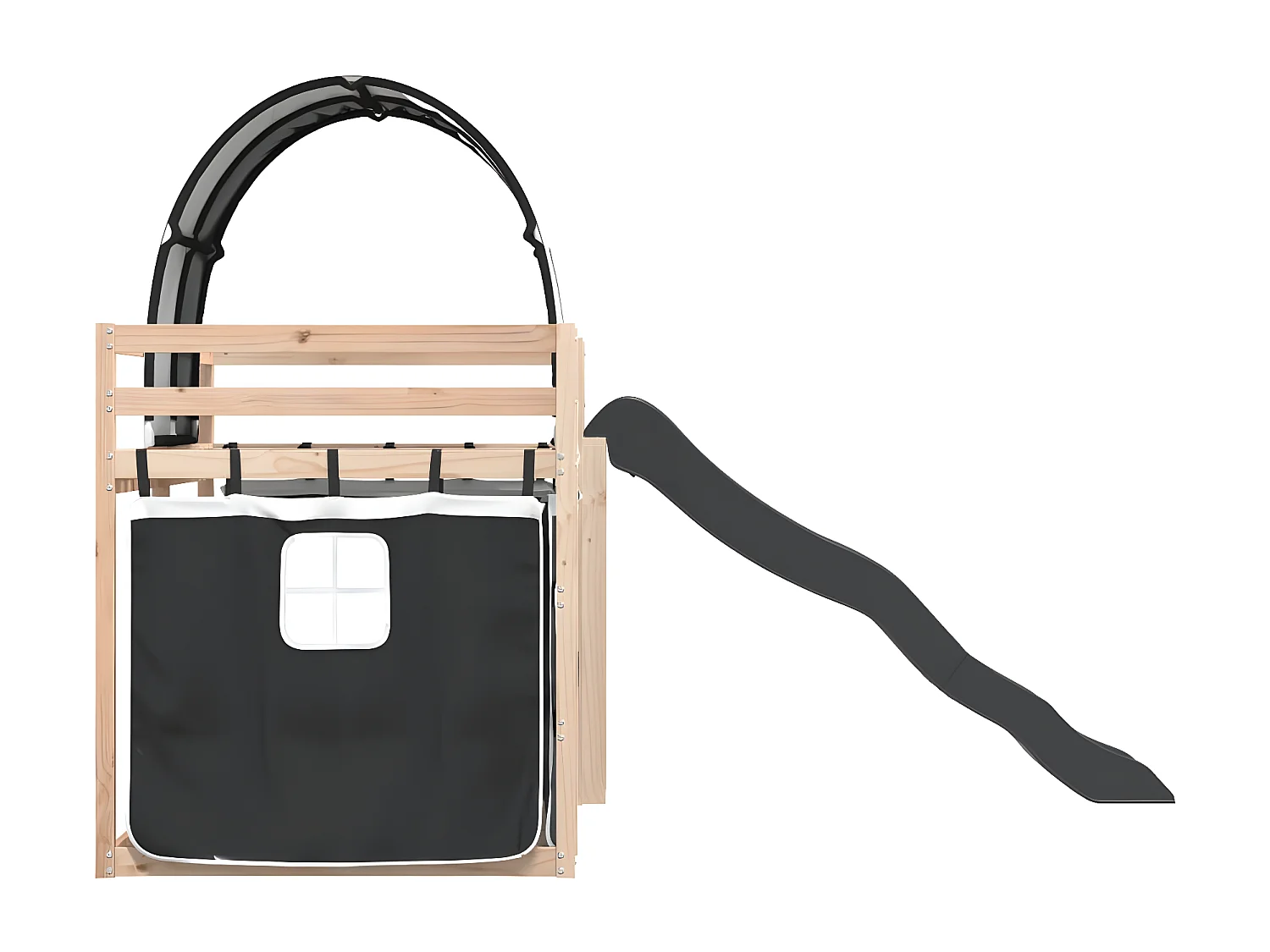 Litera con tobogán y cortinas blanco y negro 90x190 cm