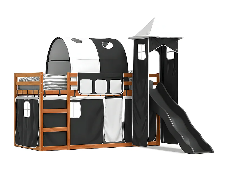 Beliche com escorrega e cortinas 90x200 cm branco e preto