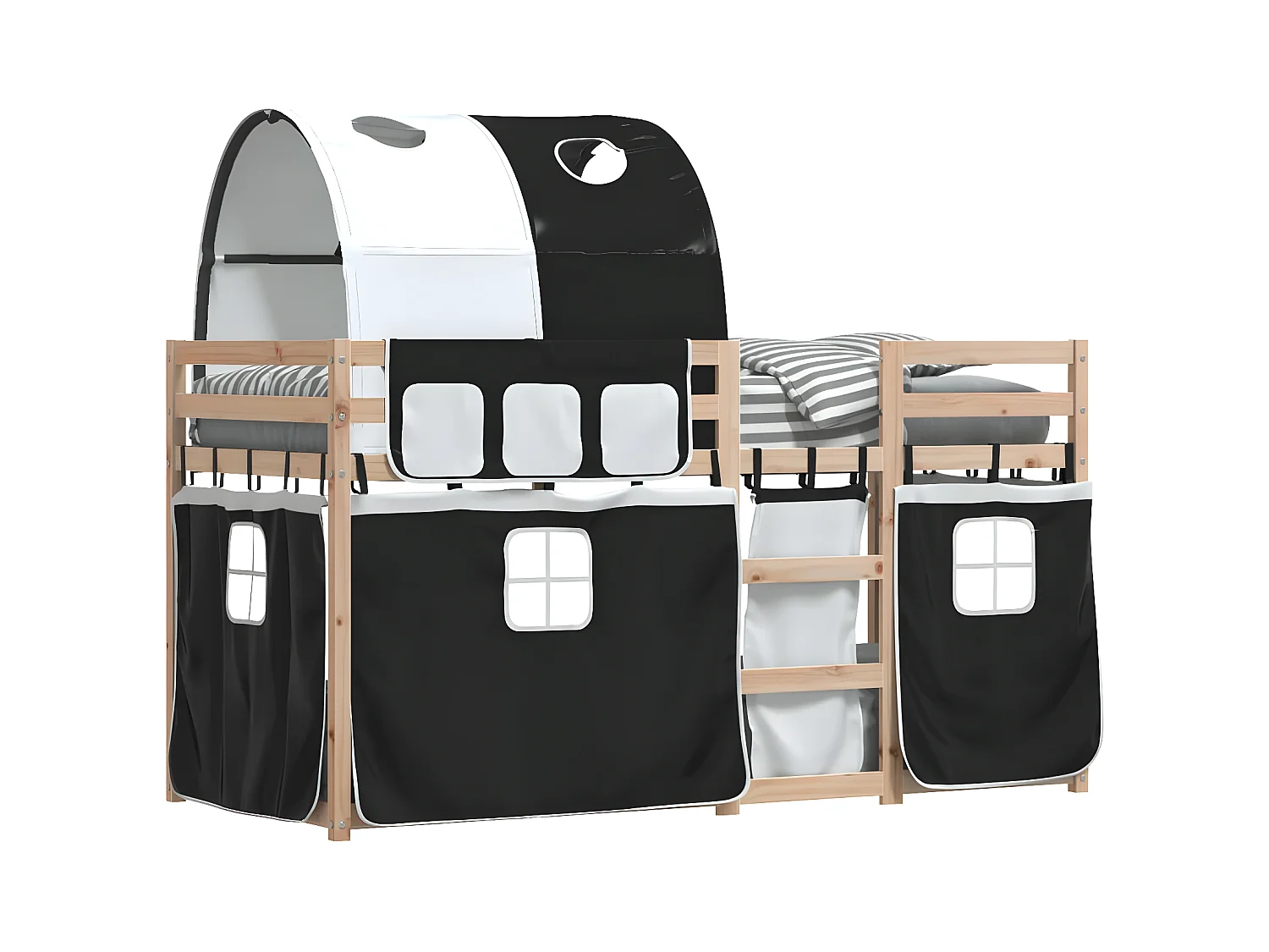 Litera con cortinas madera maciza pino blanco y negro 75x190 cm