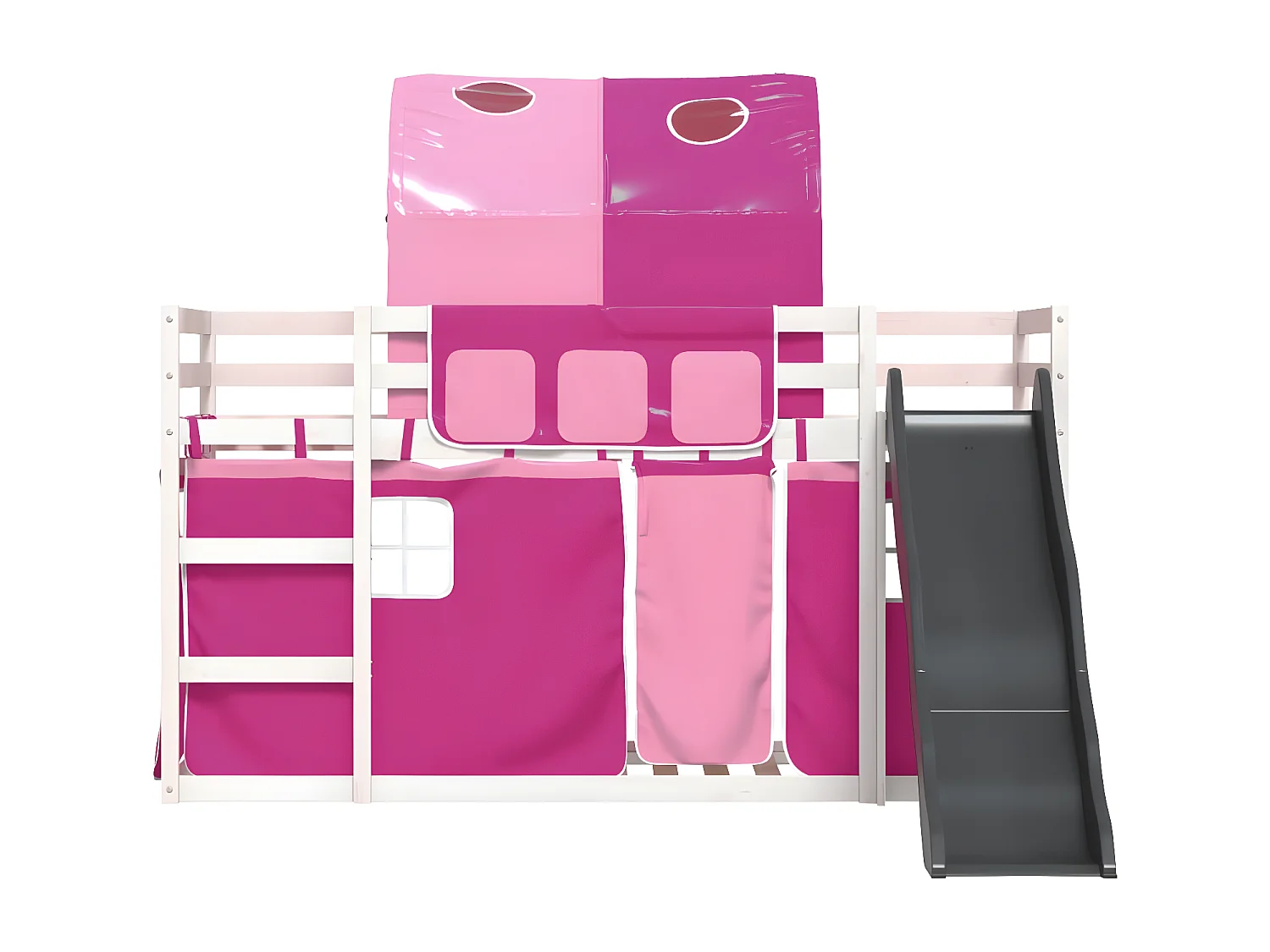 Lit superposé avec toboggan et rideaux rose 90x200 cm