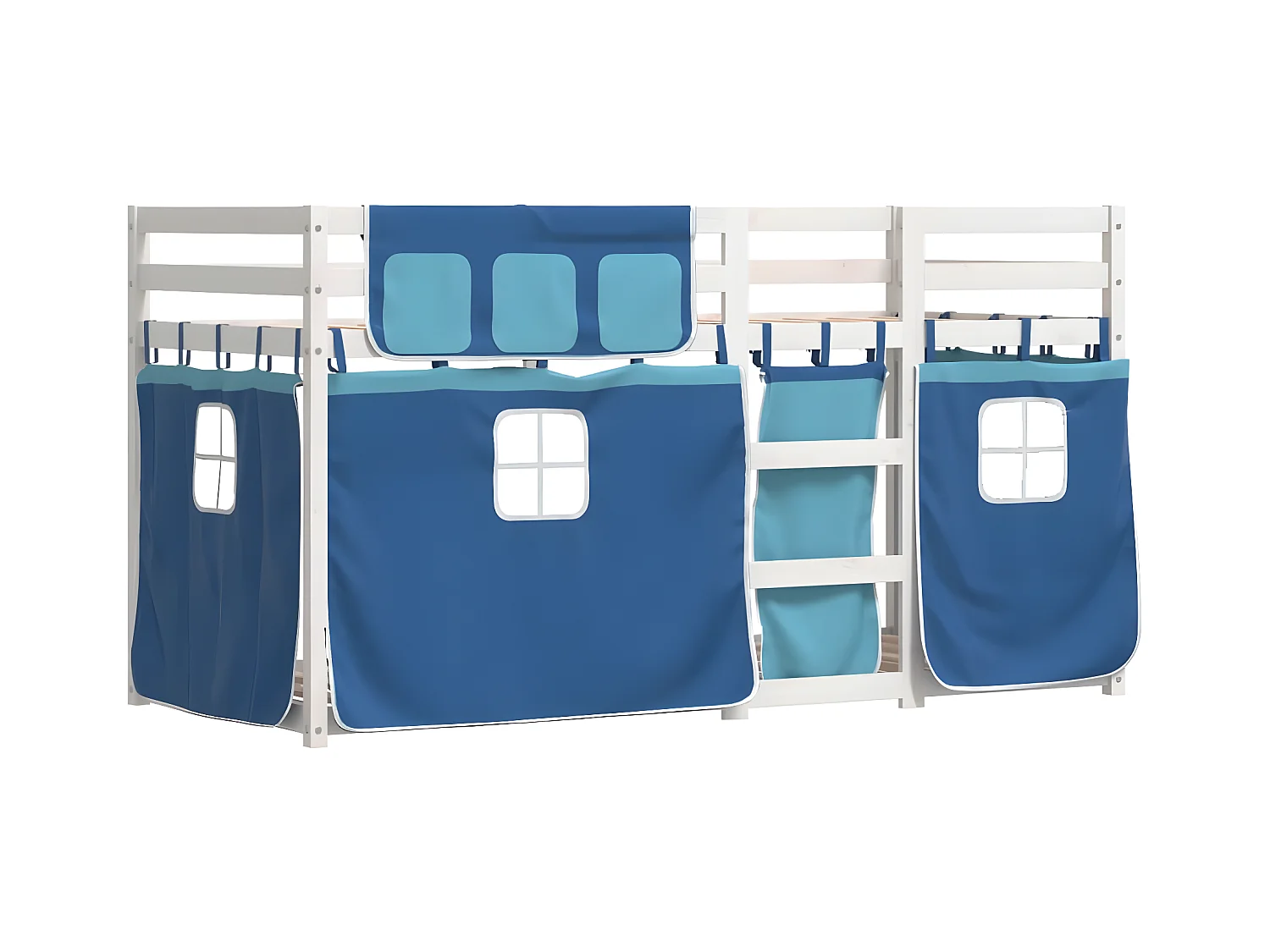Lit superposé avec rideaux bleu 75x190 cm bois pin massif