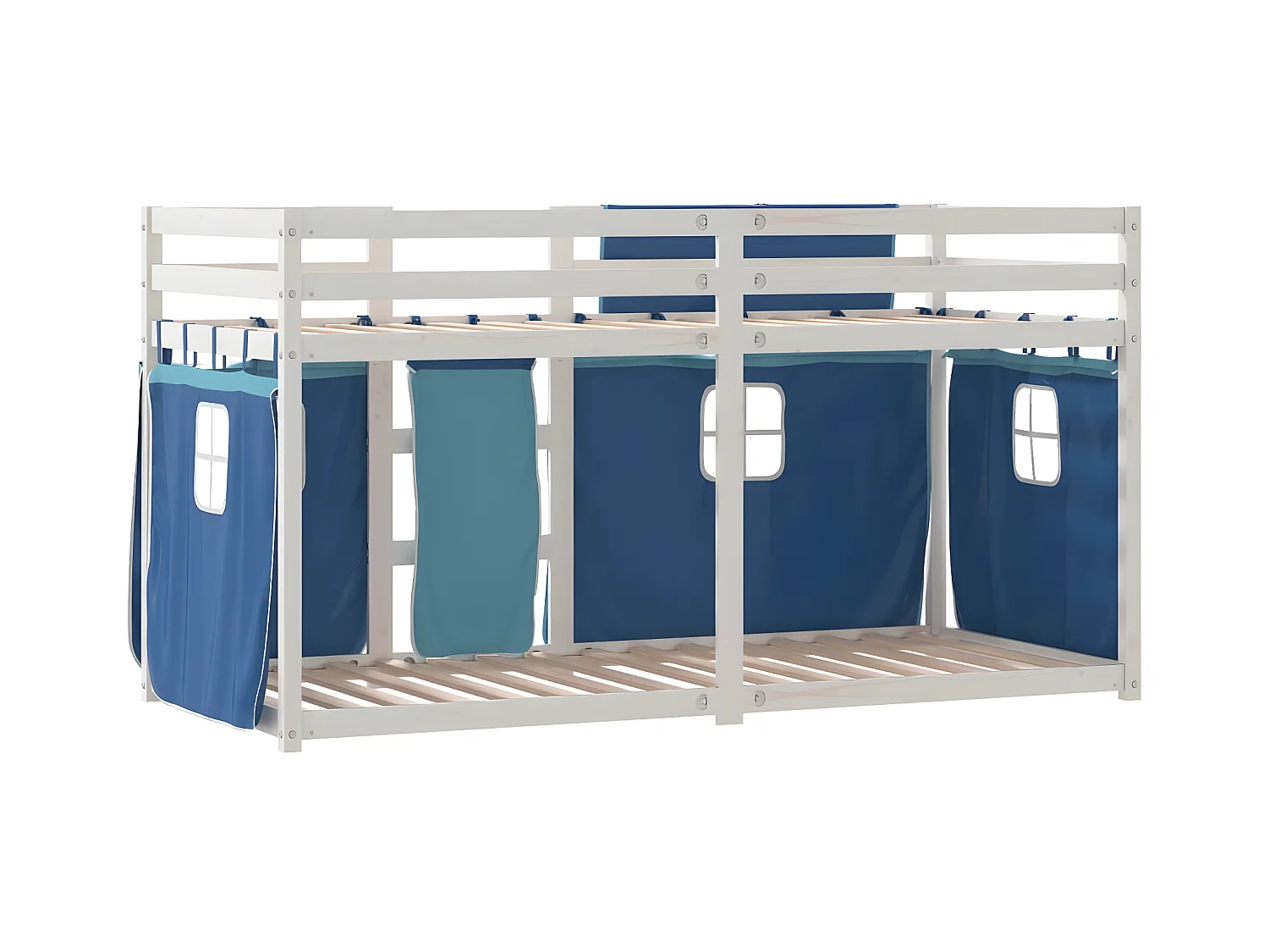 Lit superposé avec rideaux bleu 75x190 cm bois pin massif