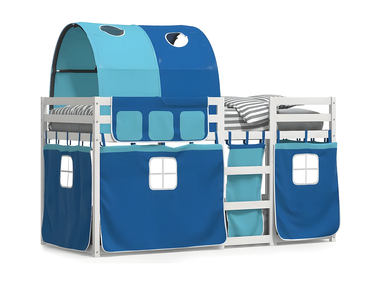 Lit superposé avec rideaux bleu 90x190 cm bois pin massif