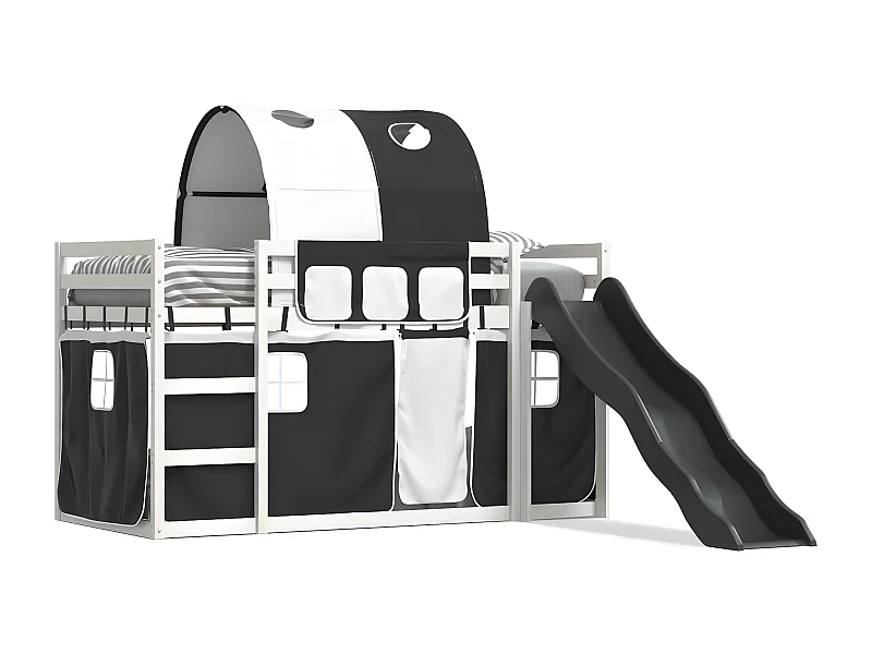 Litera con tobogán y cortinas blanco y negro 90x190 cm