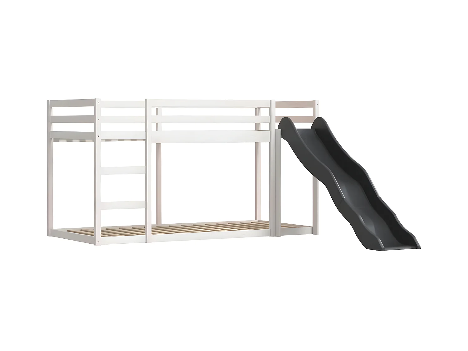 Lit superposé avec toboggan et rideaux blanc et noir 90x190 cm